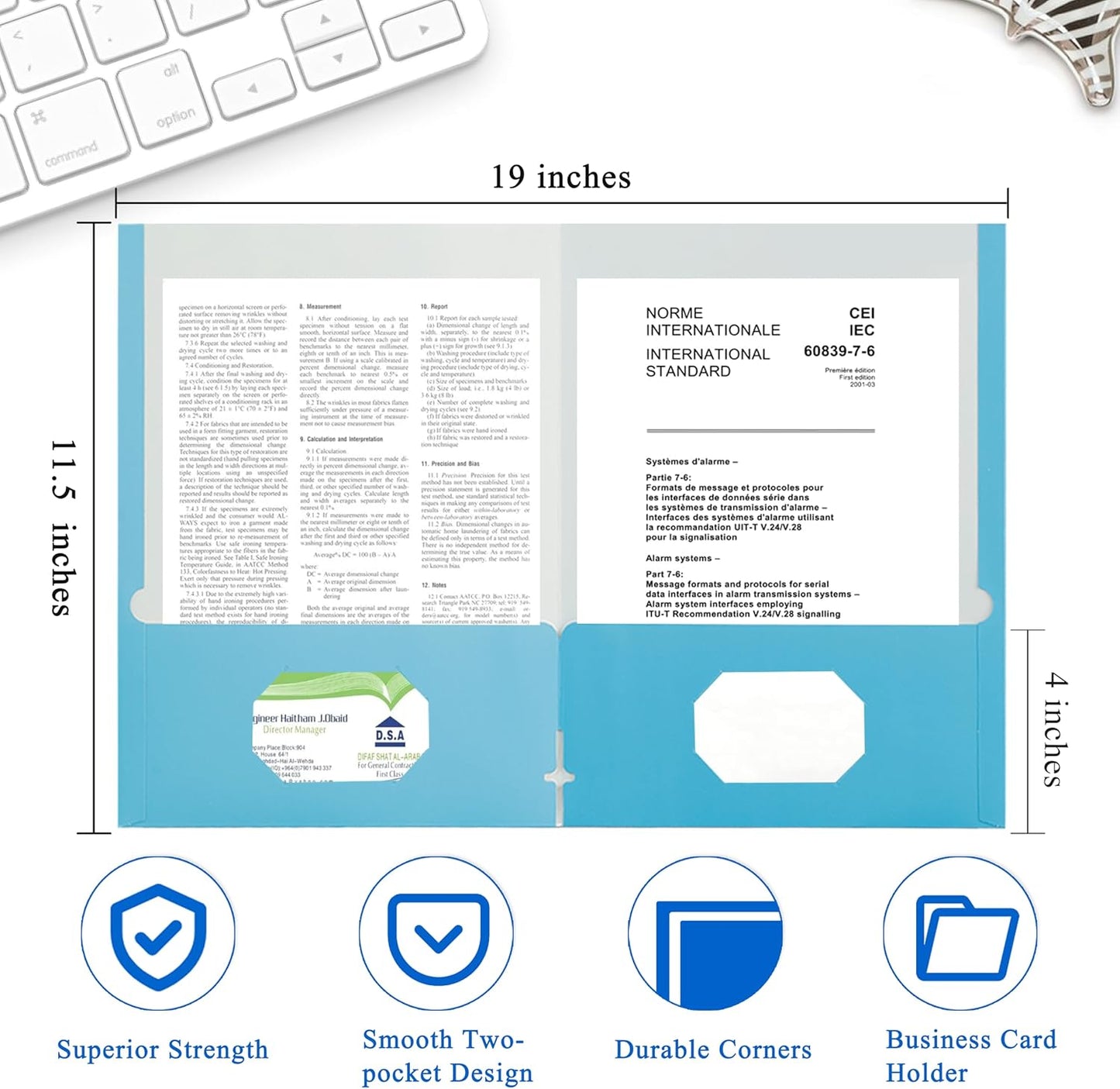 Zzrywuty File Folders with Pockets Letter Size, 25-Pack Paper Folders with Card Slot, Two Pocket Folders for School Students, Businessmen, Home and Office Workers（Light Blue）