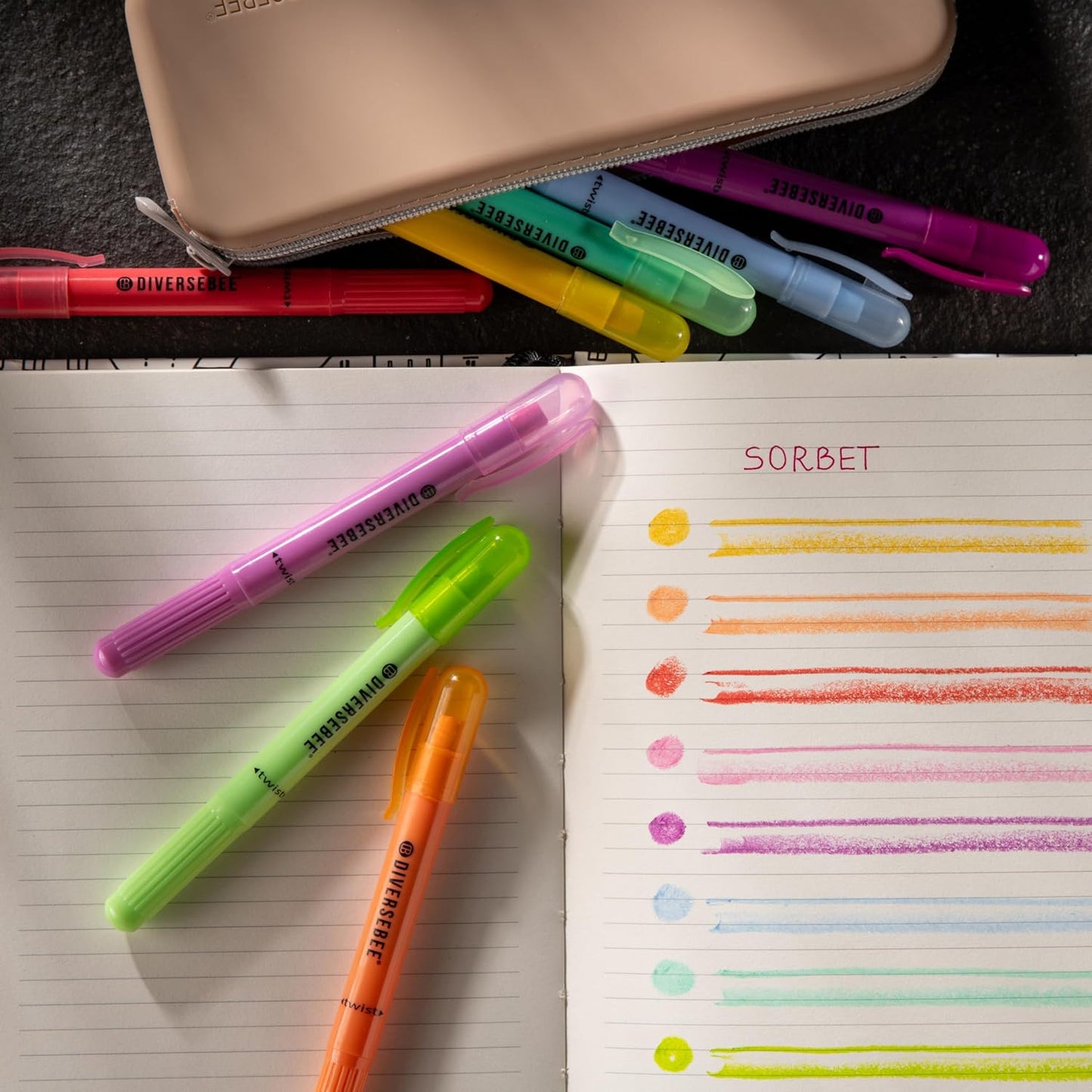 DIVERSEBEE Bible Highlighters and Pens No Bleed, 8 Pack Assorted Colors Gel Highlighters Set, Cute Bible Markers Study Journaling School Supplies and Accessories (Sorbet)