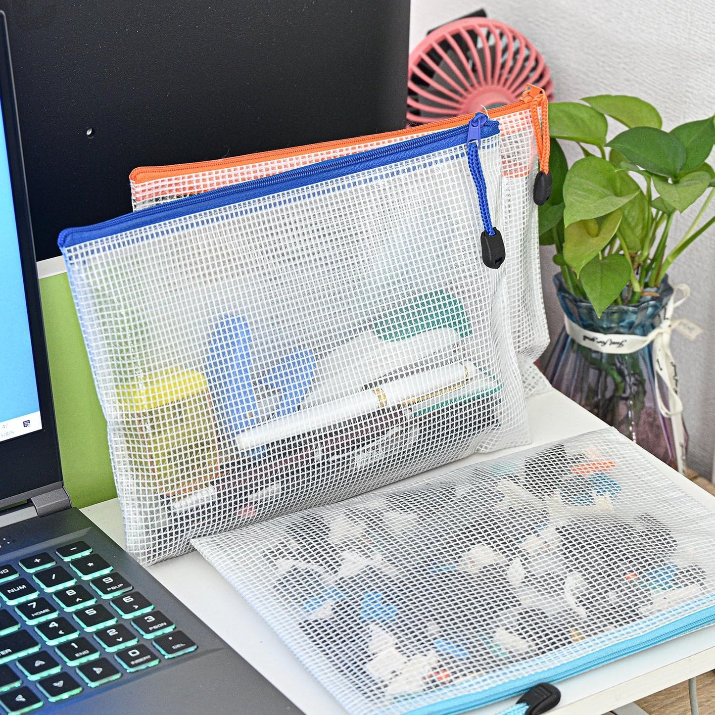 D-KINGCHY 24Pcs Zipper Storage Bags, Plastic Mesh Zippered Pouch for Organization, Waterproof Versatile Bags for Office Supplies School Travel