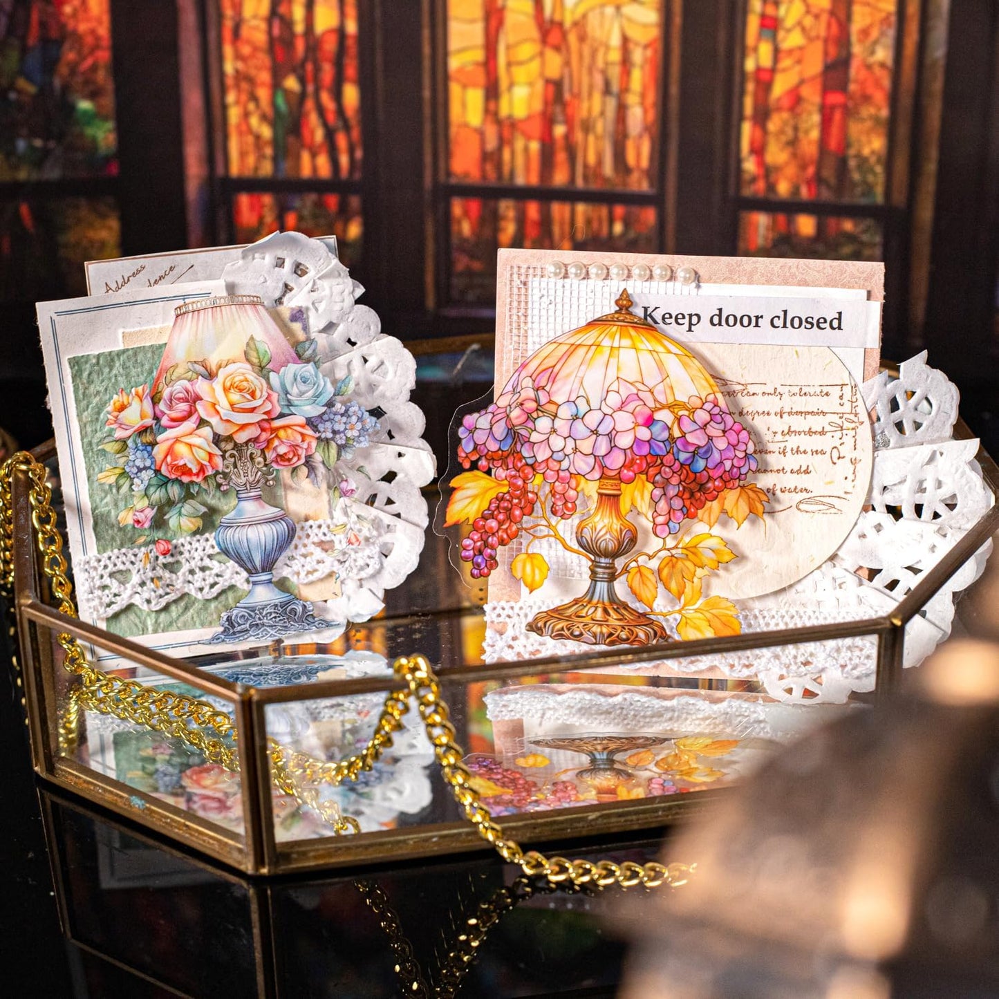 Floral Lamp PET Sticker Set, 60PCS Vintage Aesthetic Waterproof Stickers for Scrapbooking, Journaling, DIY Crafts, and Decorative Art Supplies