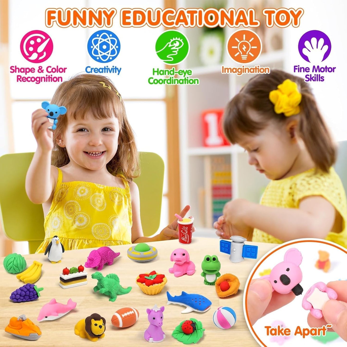 140 Pack Animal Erasers for Kids 3D Puzzle Mini Pencil Eraser Bulk Desk Pets Treasure Box Toy for Classroom School Prize Kids Party Favors Back to School Supplies Random