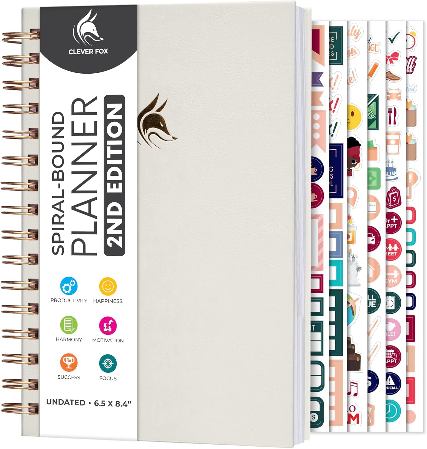 Clever Fox Planner 2nd Edition Spiral – Colorful Weekly & Monthly Goal Planner, Time Management & Productivity Organizer, Undated (White)