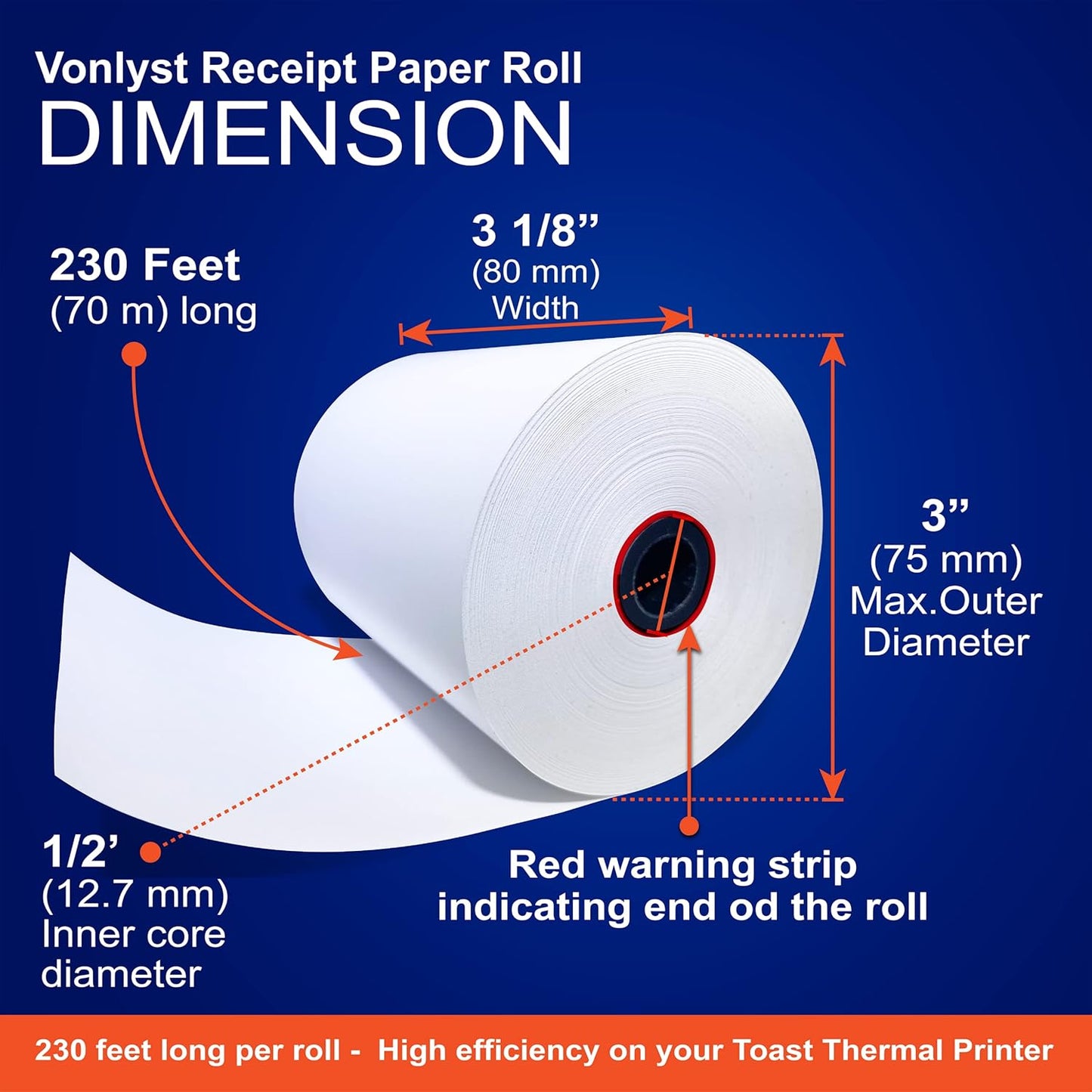 Thermal Printer Paper Roll for Toast TP200 Receipt Printer Point of Sale (06 rolls)