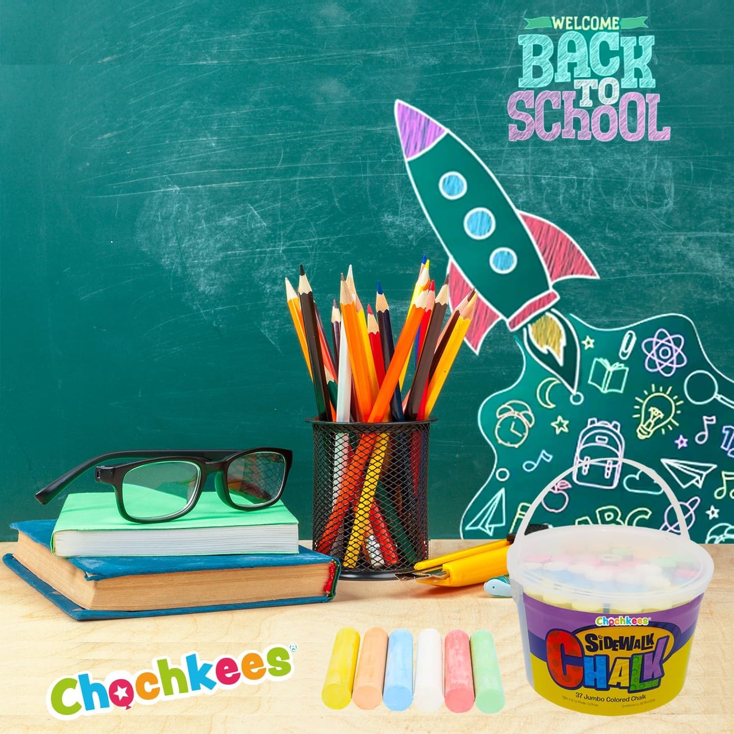 72 Jumbo Sidewalk Chalk, Jumbo chalk great for outdoor art, Sidewalk Chalk for Kids, 6 Assorted Neon Colored Chalk, Perfect For Party Favors, 4" Inches (2-Buckets, 72 Jumbo Chalk Sticks)