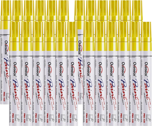Overseas Yellow Paint Pens Permanent Markers 24 Pcs, Oil Based Paint Markers Set, Quick Drying, Waterproof, Medium Tip Marker Pens for Metal, Rock, Wood, Plastic, Canvas, Glass, Stone, Rubber, Paper