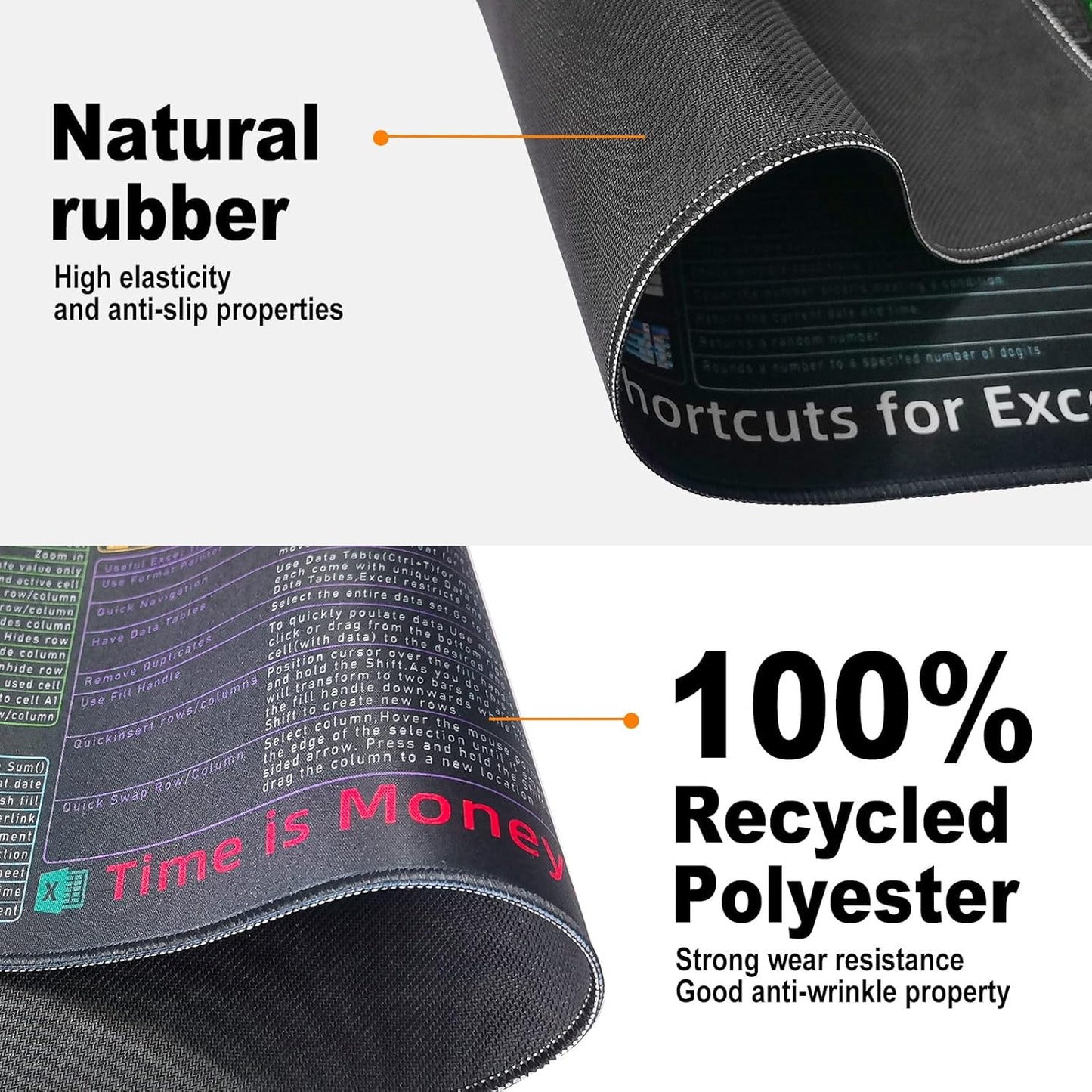 Excel Cheat Sheet Desk Pad-Large Mouse Pad for The Accountant,Office Accessories, Mat for Microsoft Office,Non-Slip Stitched Edge