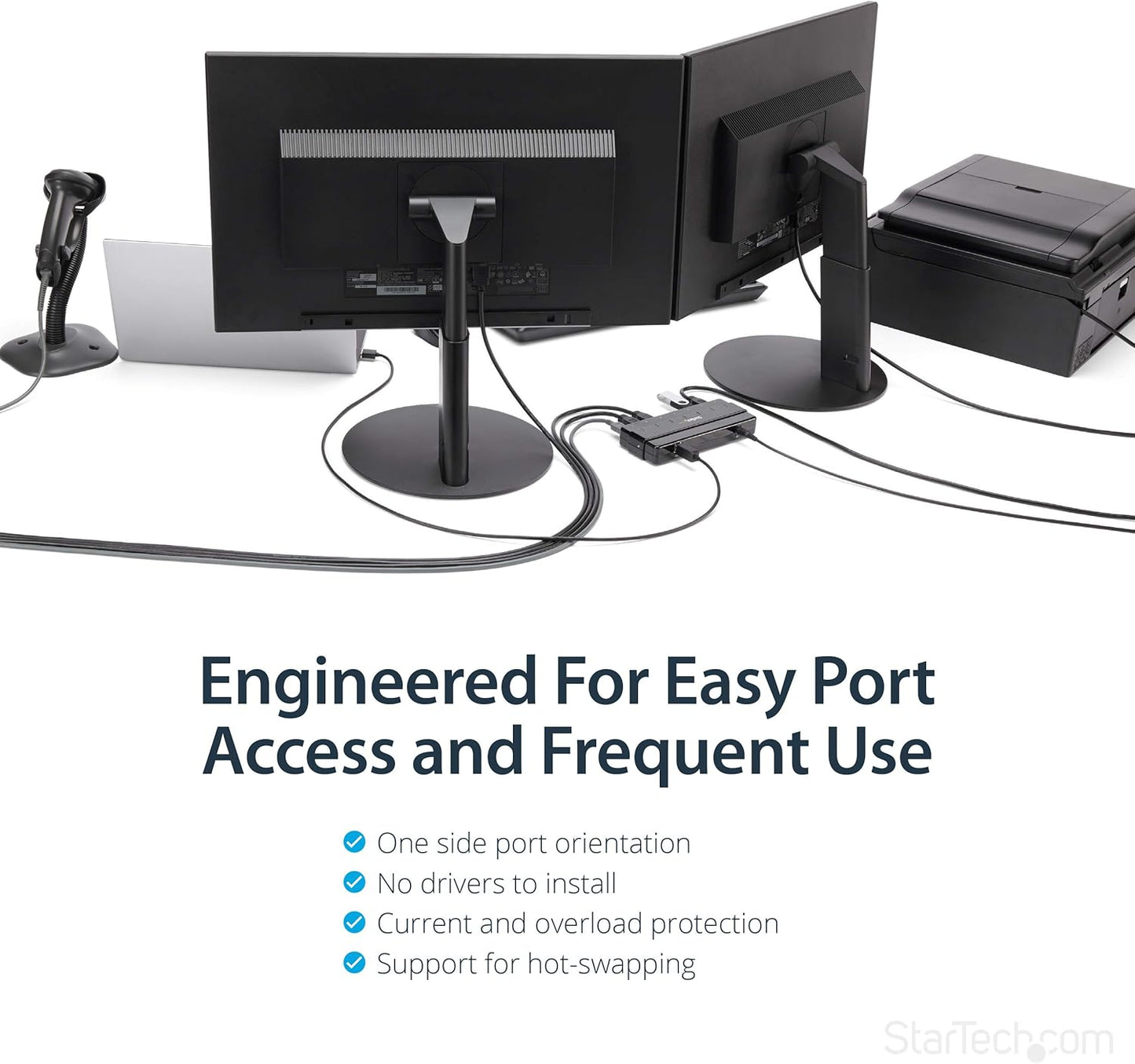 StarTech.com 7 Port USB 3.0 Hub – Up To 5 Gbps – 7 x USB – Universal Multi Port USB Extender for Your Desktop – USB Powered (ST7300USB3B)