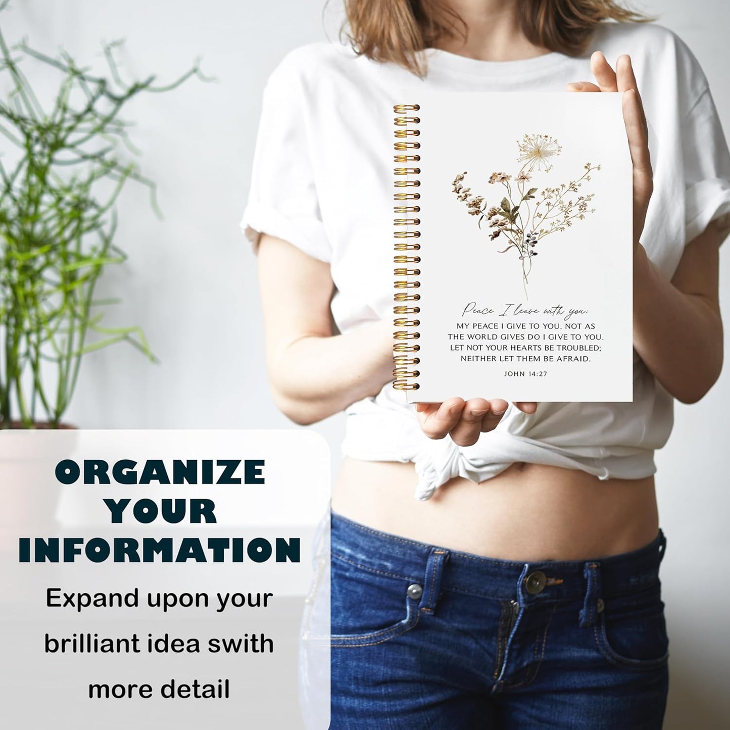 BearCake Peace I Leave with You Floral Christian Notebook Journal, Christian Gifts for Women, Bible Notebooks for Note Taking, Bible Journaling Notebook, Hardcover Spiral Notebook 5.5x8.3