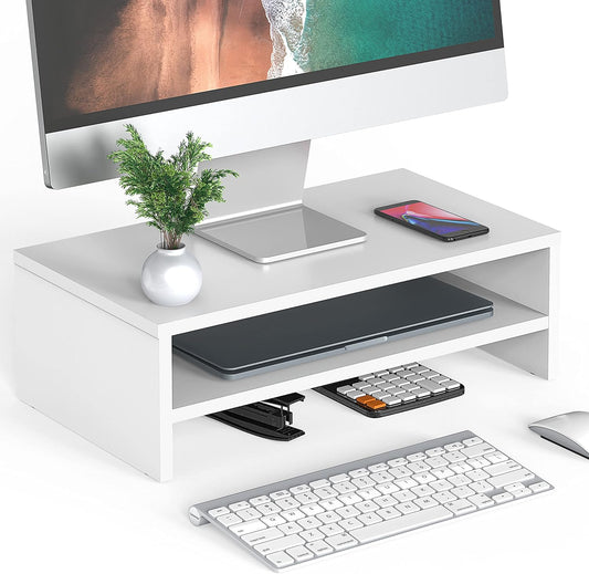 FITUEYES Monitor Stand - 2 Tier Computer Monitor Riser Shelf, Wood Desktop Stand for Laptop Computer Screen, Desk Organization, Office Supplies