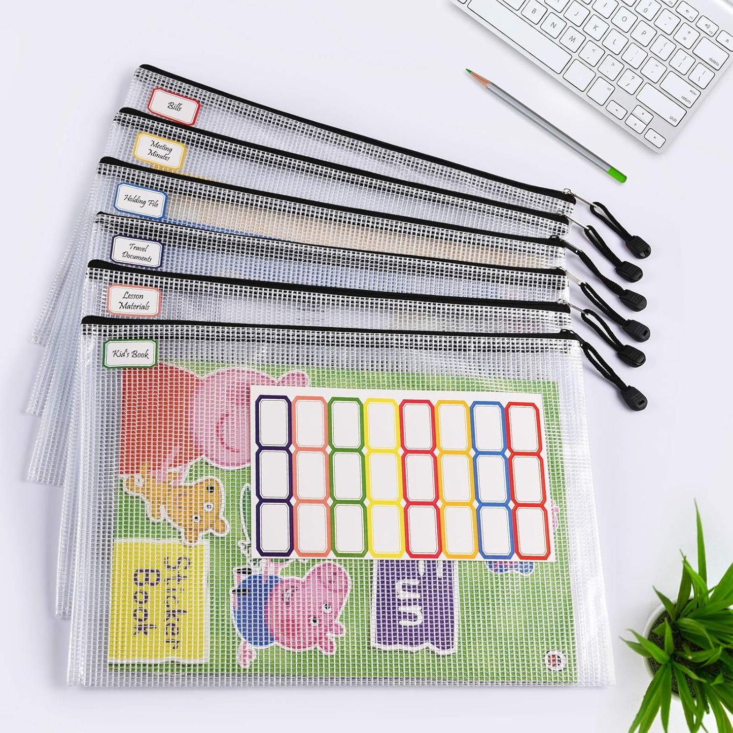12 Pcs Plastic Mesh Zip File Bags, Waterproof Tear-Resistant Document File Folders, B5 Size Zipper Documents Pouch Document Organizer Bags for School Office Home Travel Storage(11.26×7.9 Inch)
