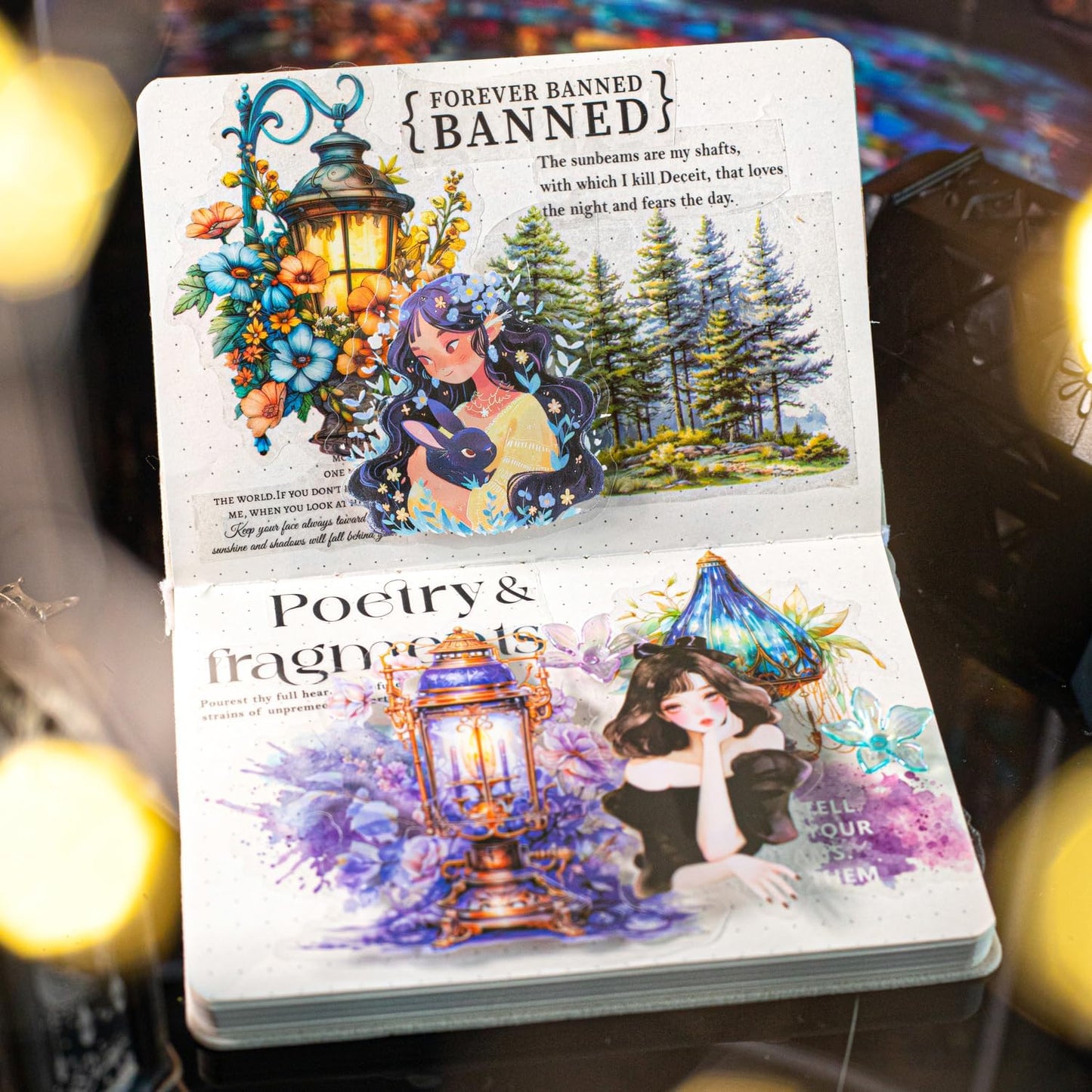 Floral Lamp PET Sticker Set, 60PCS Vintage Aesthetic Waterproof Stickers for Scrapbooking, Journaling, DIY Crafts, and Decorative Art Supplies