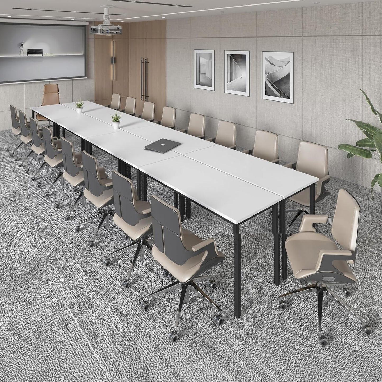 Bonzy Home Conference Tables 16ft Office Computer Desk for Meeting Room Study Writing Printer Table Meeting Seminar Table for 20 People Rustic Vintage 8PCS 188.8"x47.2"x29.5", White