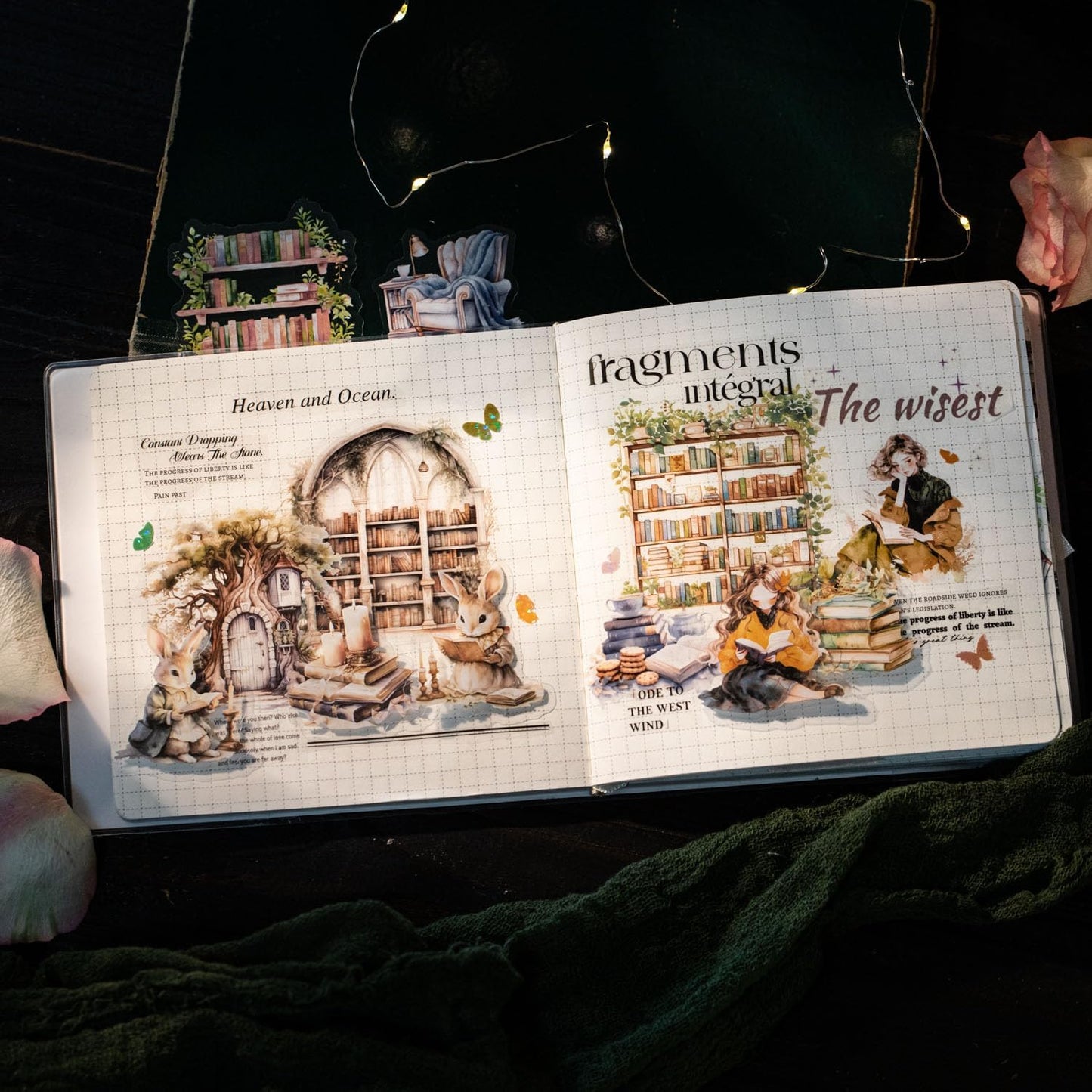 Night Reading PET Sticker Set, 90PCS Calming Scenes for Scrapbooking, Journal Supplies, and DIY Crafts