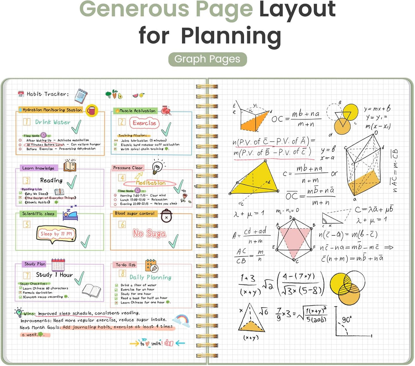 Taja Spiral Graph Notebook, 8.5"x11" Notebooks for Work, Large A4 Journal for Women & Men, Grid Notebook, Journaling Notebook for Writing, Plastic Cover Spiral Journal, Green