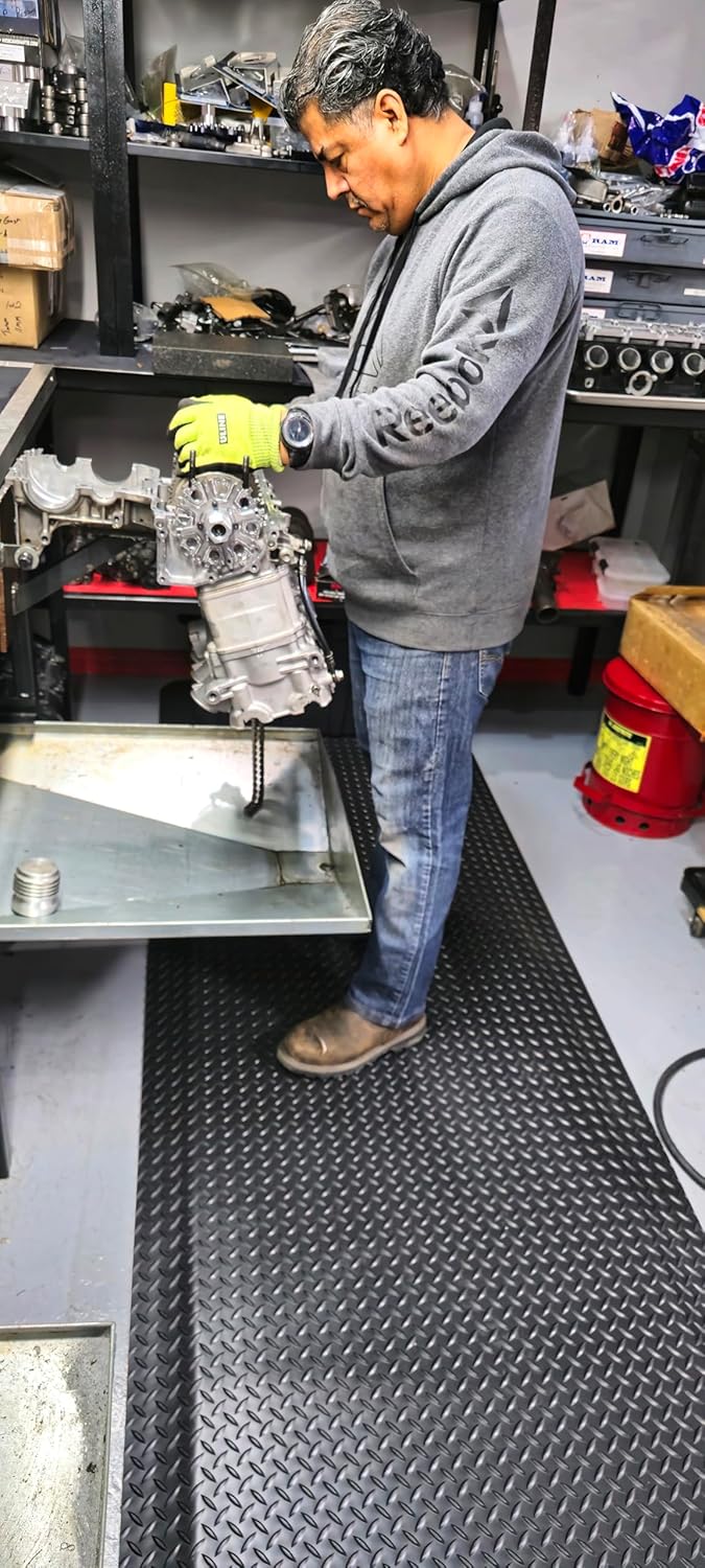 Rhino Mats, American Classic Diamond Anti-Fatigue Mats, Industrial Ergonomic Comfort Standing Mat for Work, Home, Garage, Office, Kitchen or Anywhere (Black 9/16" Thick, 4 FT. x 20 FT.)