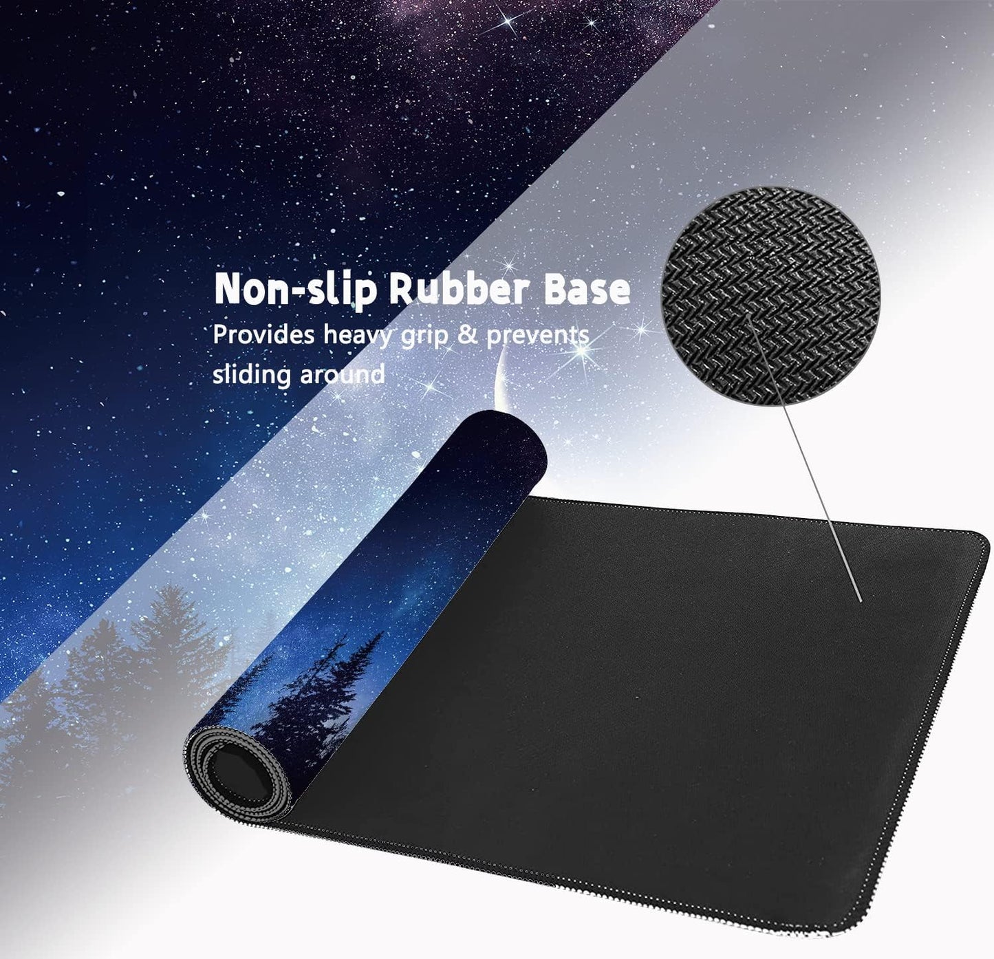 Extended Large Gaming Mouse Pad Starry Sky in The Forest XXL Size Keyboard Mouse Mat Desk Pad with Non Slip Rubber Base Stitched Edges Office Decor for Women Girls Men,35.4 x 15.7inch