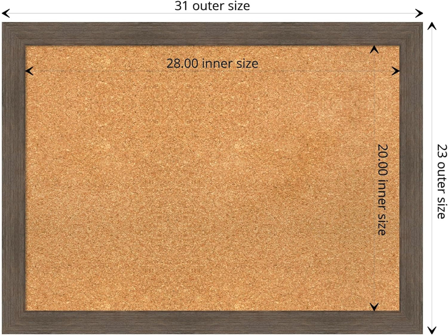 Amanti Art Natural Cork Board for Wall, 23x31 Vision Board with Brown Wood Frame, Medium Corkboard Office Decor for Home Organization, Rustic Farmhouse Corkboard Pinboard to display items for home