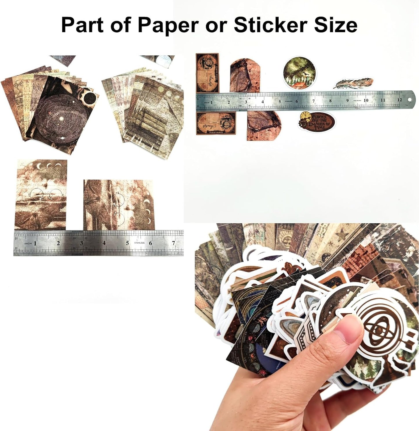 200PCS Vintage Scrapbooking Supplies Pack, Aesthetic Scrapbook Sticker Paper Art Journaling Kit for Bullet Junk Journals,Planner,Cottagecore Decor Gifts (Magic)