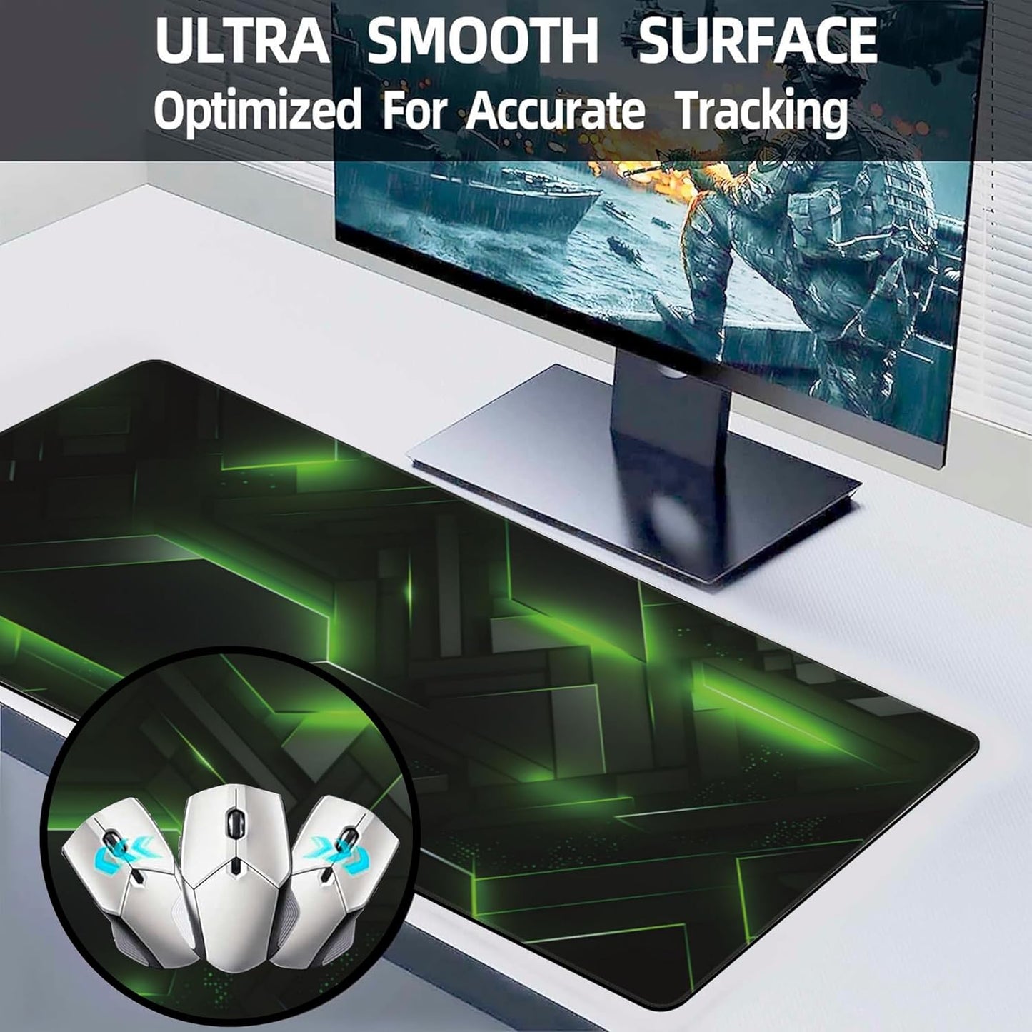 Extended Large Gaming Mouse Pad, Futuristic Techscape Large Desk Mat for Desktop XXL, Non-Slip Rubber Base Stitched Edges Long Computer Keyboard Desk Pad Mouse Mat for Gaming Home Office 35.4"X15.7"