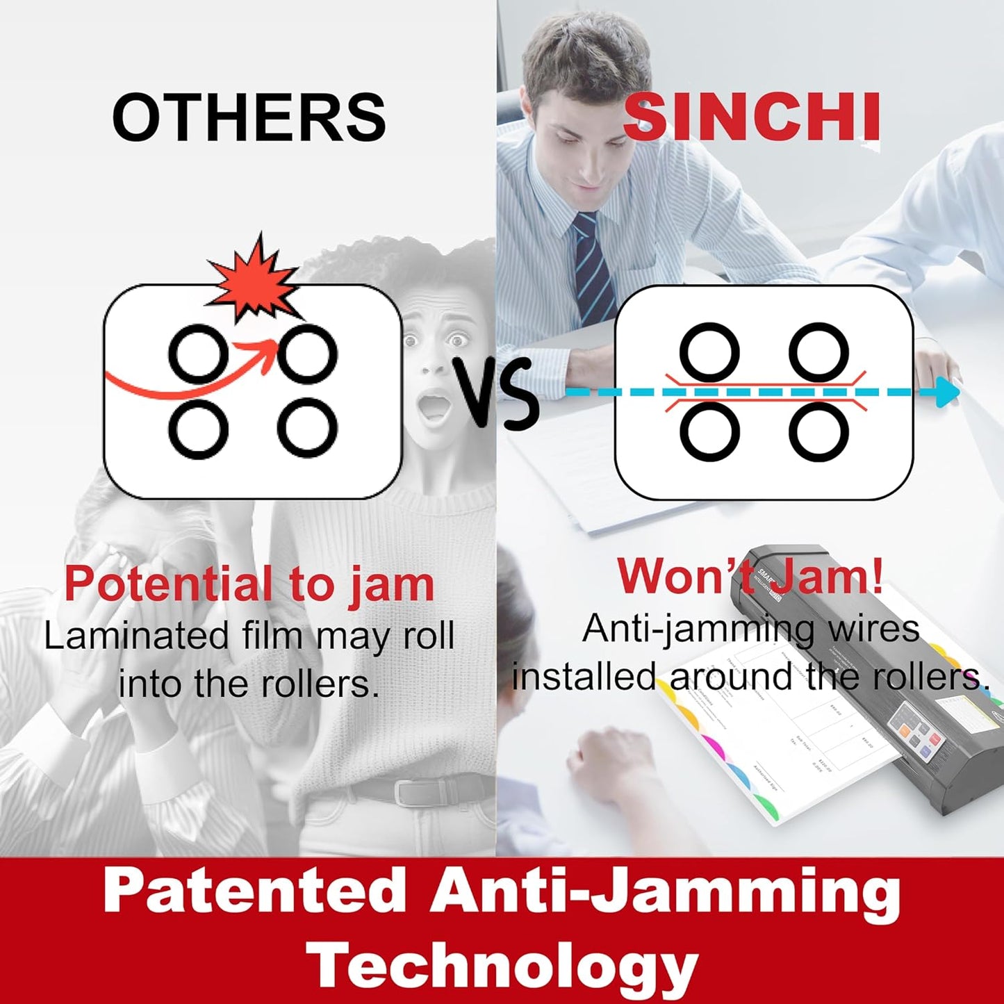 SINCHI Auto Sense, 3-10 mil Laminating Machine for Office and School, 50-Second Warm-up, 40 Inches/Minute, Never-Jam, Heavy Duty, 13-inch Thermal Laminator Machine 11x17