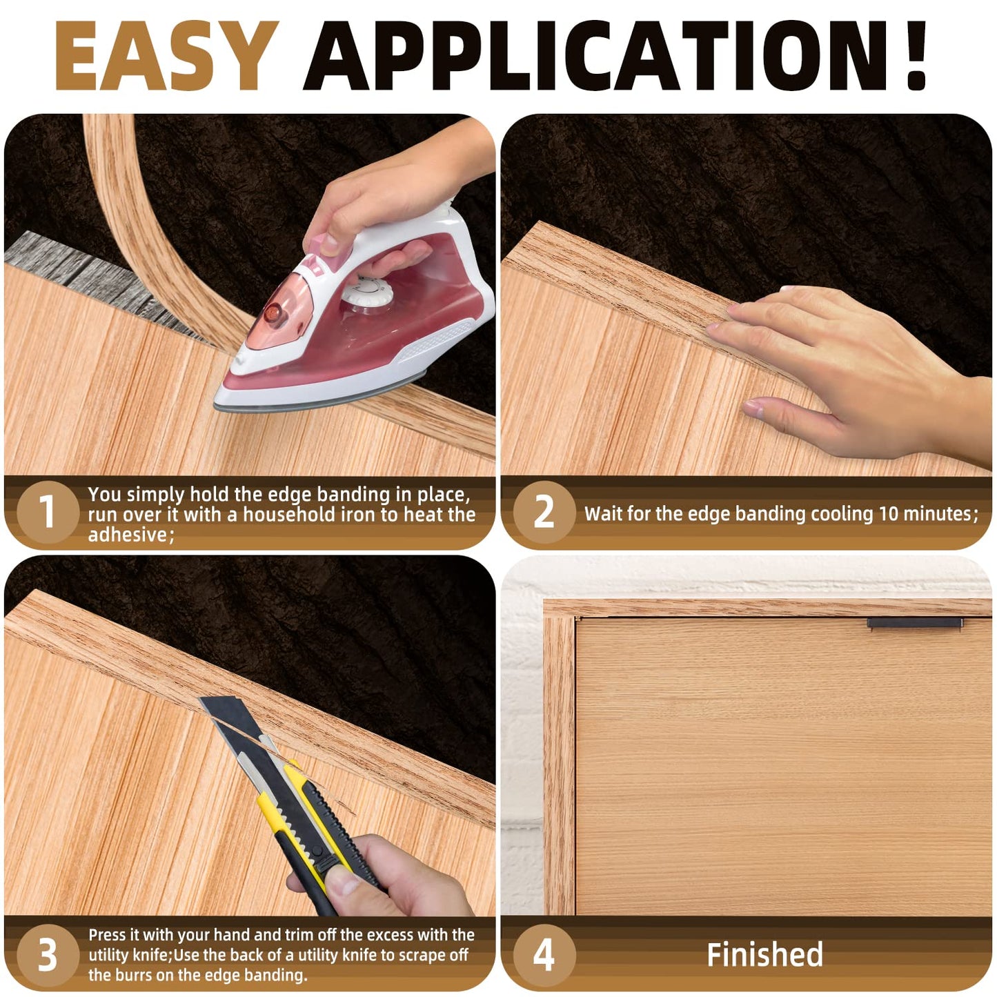 GSCIT Club Red Oak Edge Banding, 1/2 inch x 500ft roll of Wood Veneer Edge Banding Pre-glued Flexible, Real Wood Tape Banding for Cabinet Repair Furniture Restoration