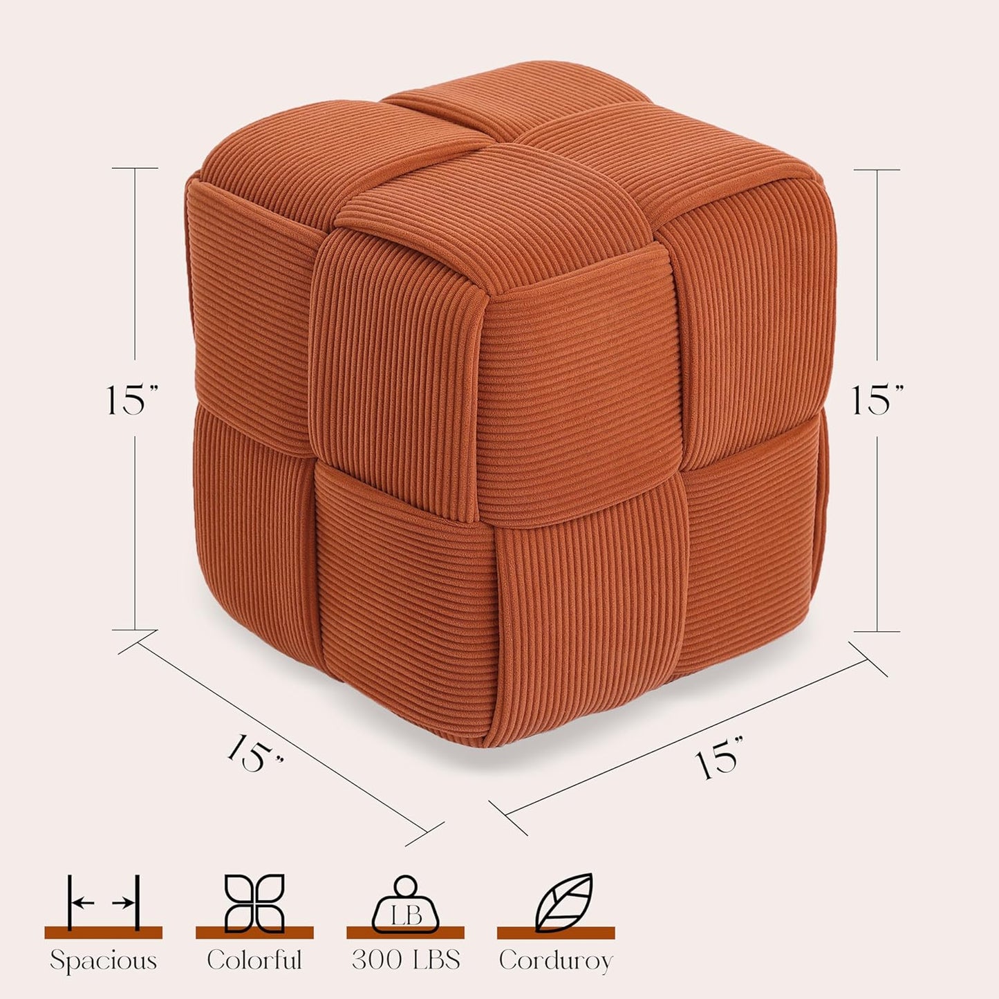 Ottoman Foot Rest Soft and Comfortable Ottoman Square Corduroy Woven Design Sofa Stool (Orange)