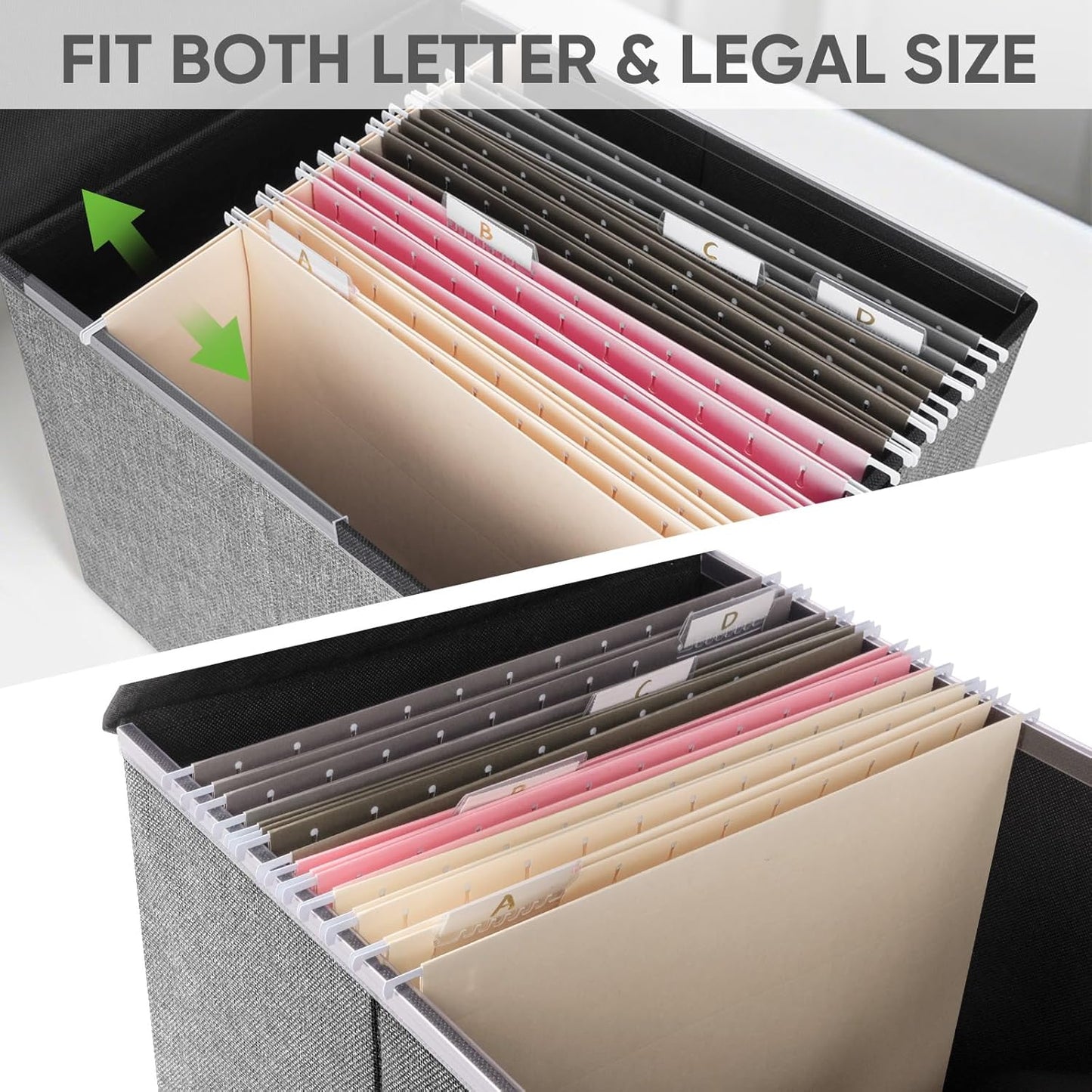 BALEINE File Organizer Box with Lid, Collapsible File Folder Organizer with Plastic Slide, Hanging File Folder Box for Office Document Storage (2 Pack, Grey)