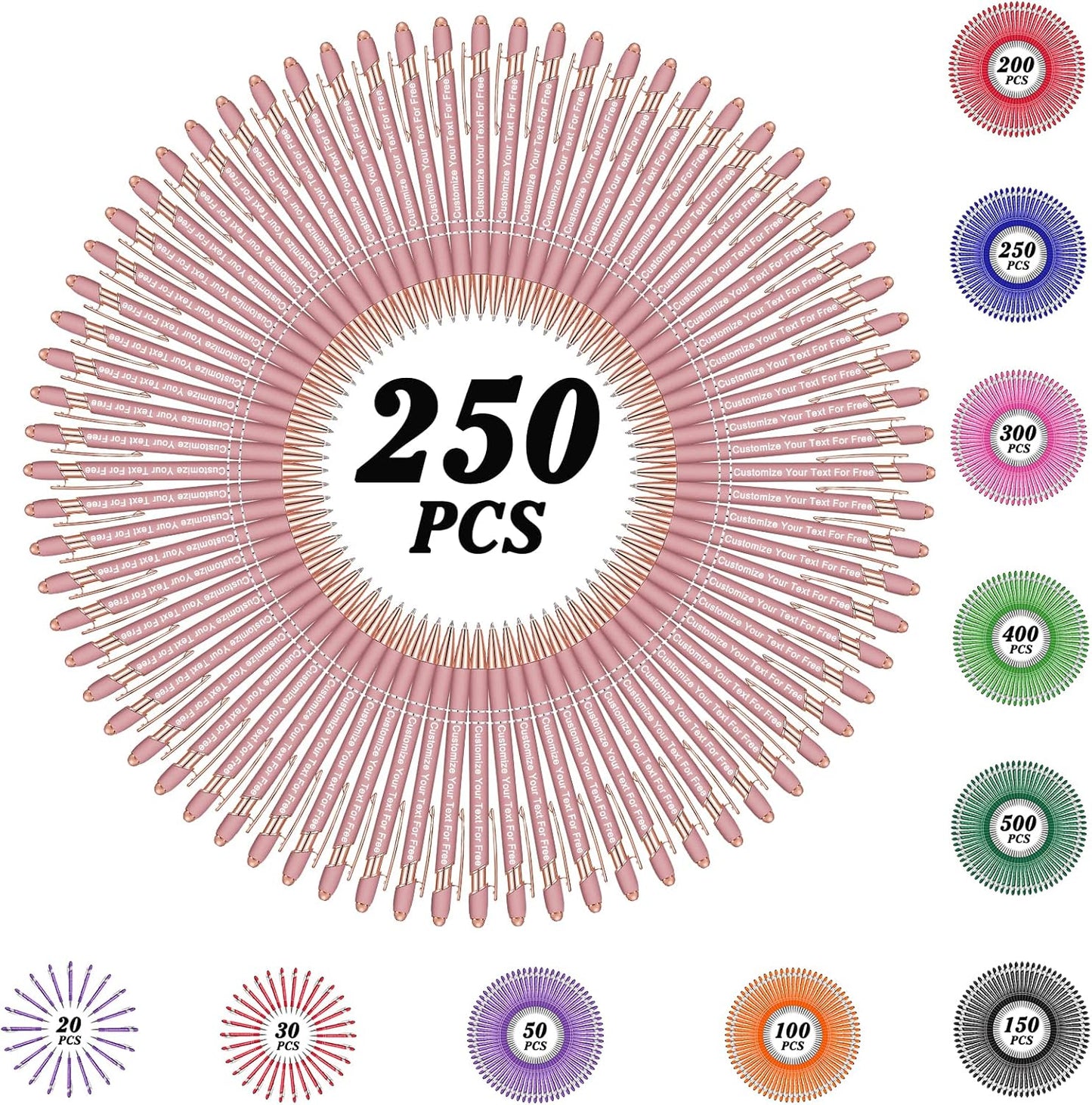 Max 500 Pcs Personalized Pens Bulk, Custom Pens with Free Engraving, Customized Stylus Tip Ballpoint Pen with Your Name Massage Text for School Office Business Graduation Anniversaries-250 Packs