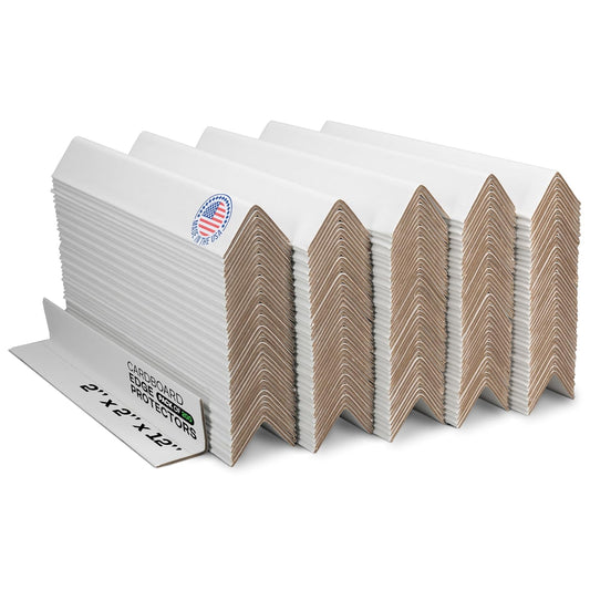 IDL Packaging 2" x 2" x 12" Cardboard Edge Protector, Pack of 200 - White Kraft Cardboard Corners for Shipping - V-Board Reinforced