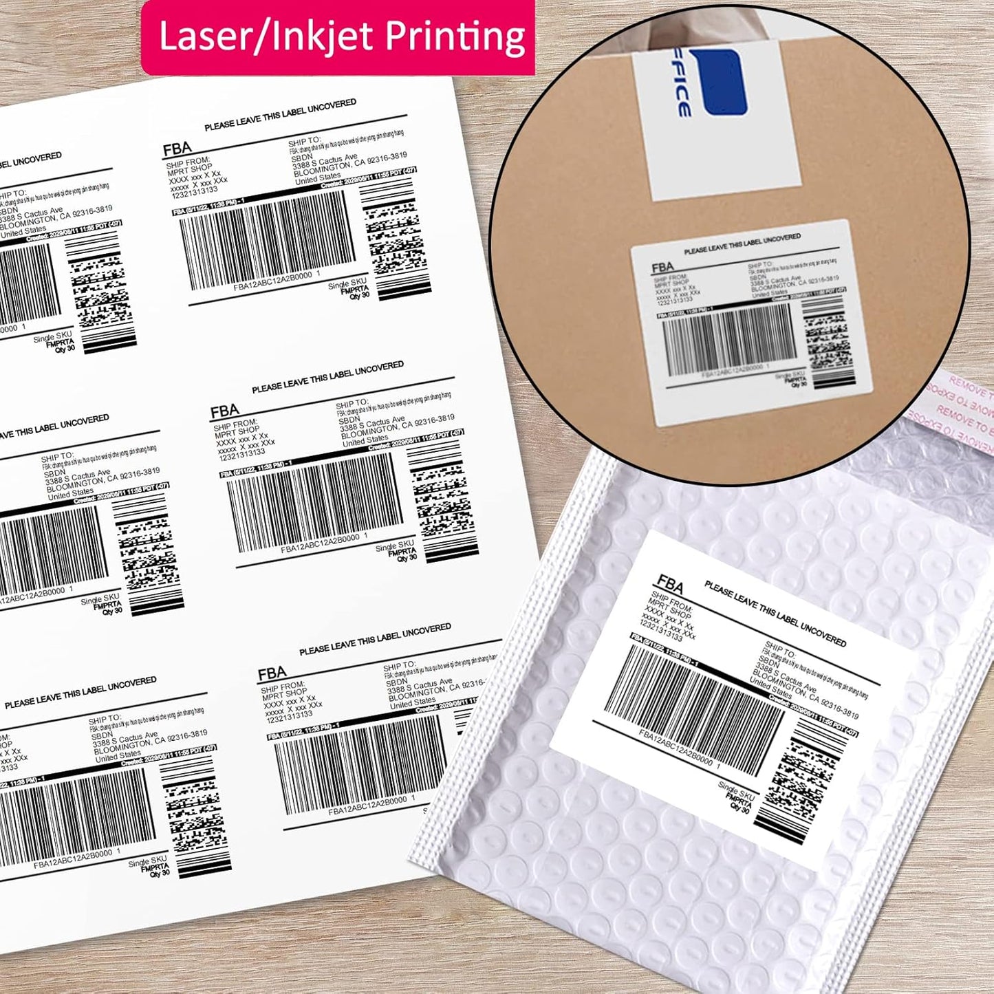 3-1/3" x 4" Shipping Address Labels 600 Label Stickers Paper for Laser/Inkjet Printer 6 per Page Printable Mailing Labels, FBA Box Labels - Matte, 100 Sheets