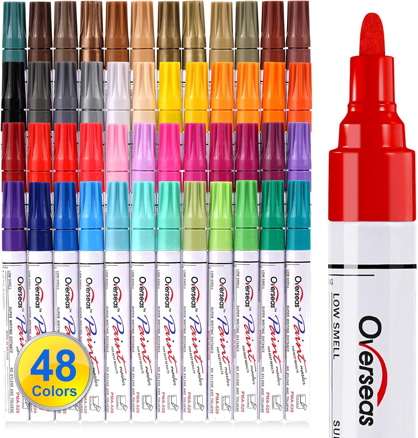Paint Marker Pens - 48 Colors Permanent Oil Based Paint Markers, Medium Tip, Quick Dry and Waterproof Assorted Color Marker for Metal, Wood, Plastic, Rock Painting, Stone, Canvas, Glass, Ceramics