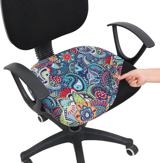 Smiry Printed Office Computer Chair Seat Covers, Stretch Fit Universal Desk Rotating Chair Cover Washable Removable Seat Cushion Protectors - Blue Green