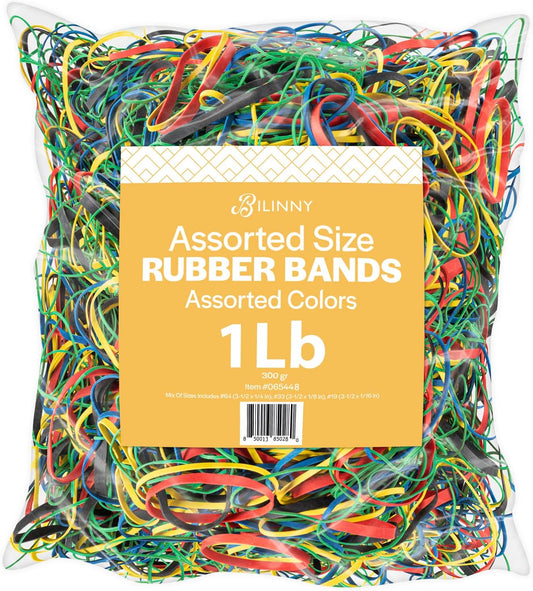 Rubber Bands Assorted Size & Color, Made In USA, 1 LB