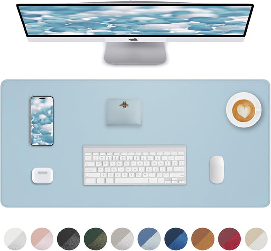 Leather Desk Pad Protector,Desk Mat,Large Mouse Pad, Non-Slip Desk Pad, Waterproof PU Leather Desk Blotter Mat, Desk Cover for Office and Home (Light Blue, 36" x 17")