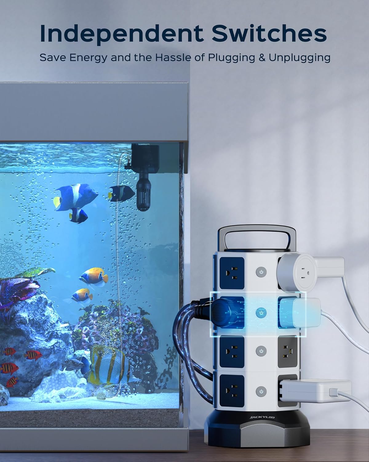 Power Strip Tower Surge Protector - JACKYLED 16 AC Outlets(13A) 6 USB Ports Electric Charging Station, 1050J Surge Electric Tower, 1625W Outlet Extender, 6.5ft Heavy Duty Extension Cord for Home