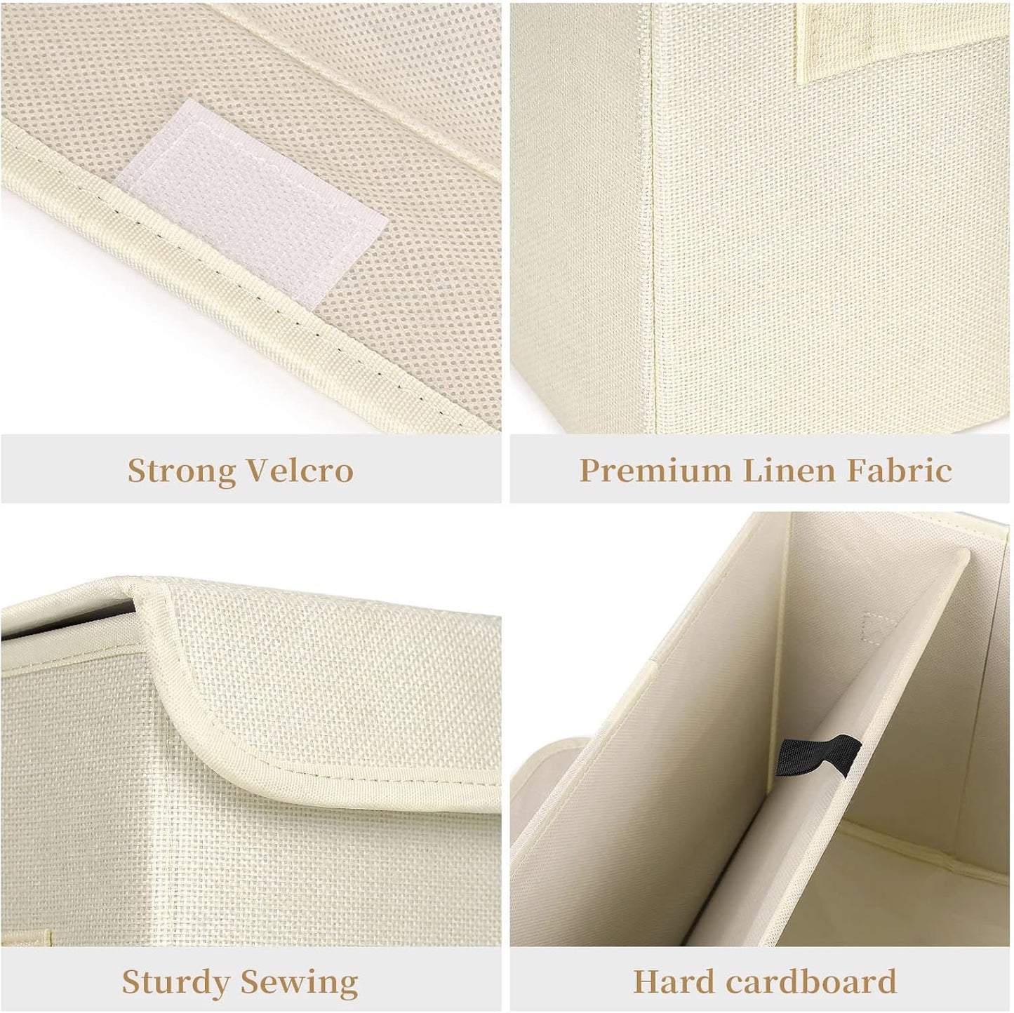 Large 42 Quarts Collapsible Stackable Storage Bins Cube with Lids [3-Pack] Foldable Fabric Linen Storage Boxes, Closet Organizer Baskets with Label for Home (16.7 x 12 x 12", Beige)