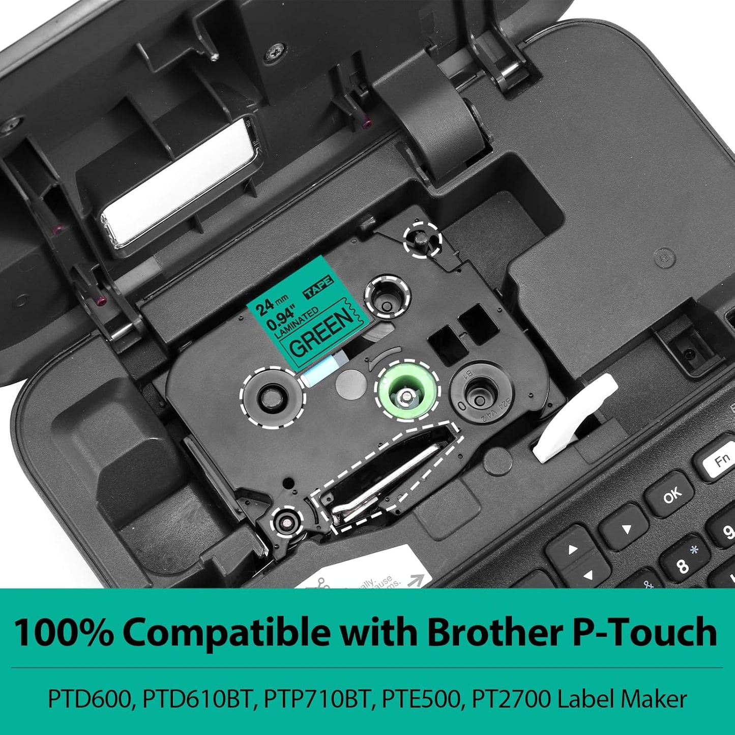 Label KINGDOM 24mm Green Label Tape Replacement for Brother TZe-751 TZe751 1 Inch Black on Green TZe Tape 24mm 0.94 Laminated Green Compatible with Brother P Touch PTD600 PTD610AD PT2730, 3-Pack