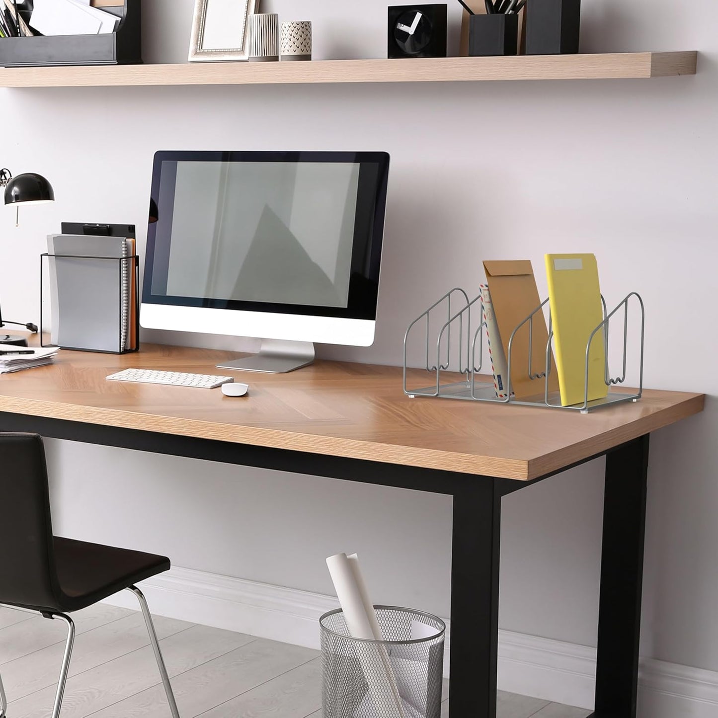 Deco Brothers File Sorter Organizer for Desk, 5 Sections, Silver