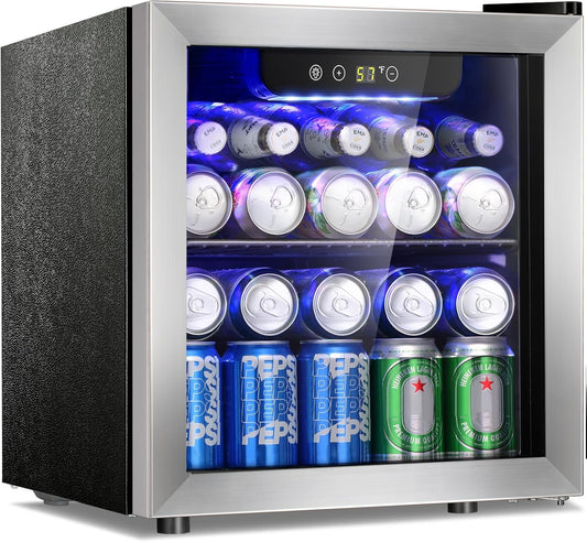 Antarctic Star 48 Can Beverage Refrigerator,12 Bottle Wine Cooler with Stainless Steel Glass Door, Digital Temperature Display,Electronic Temperature Control, Silver