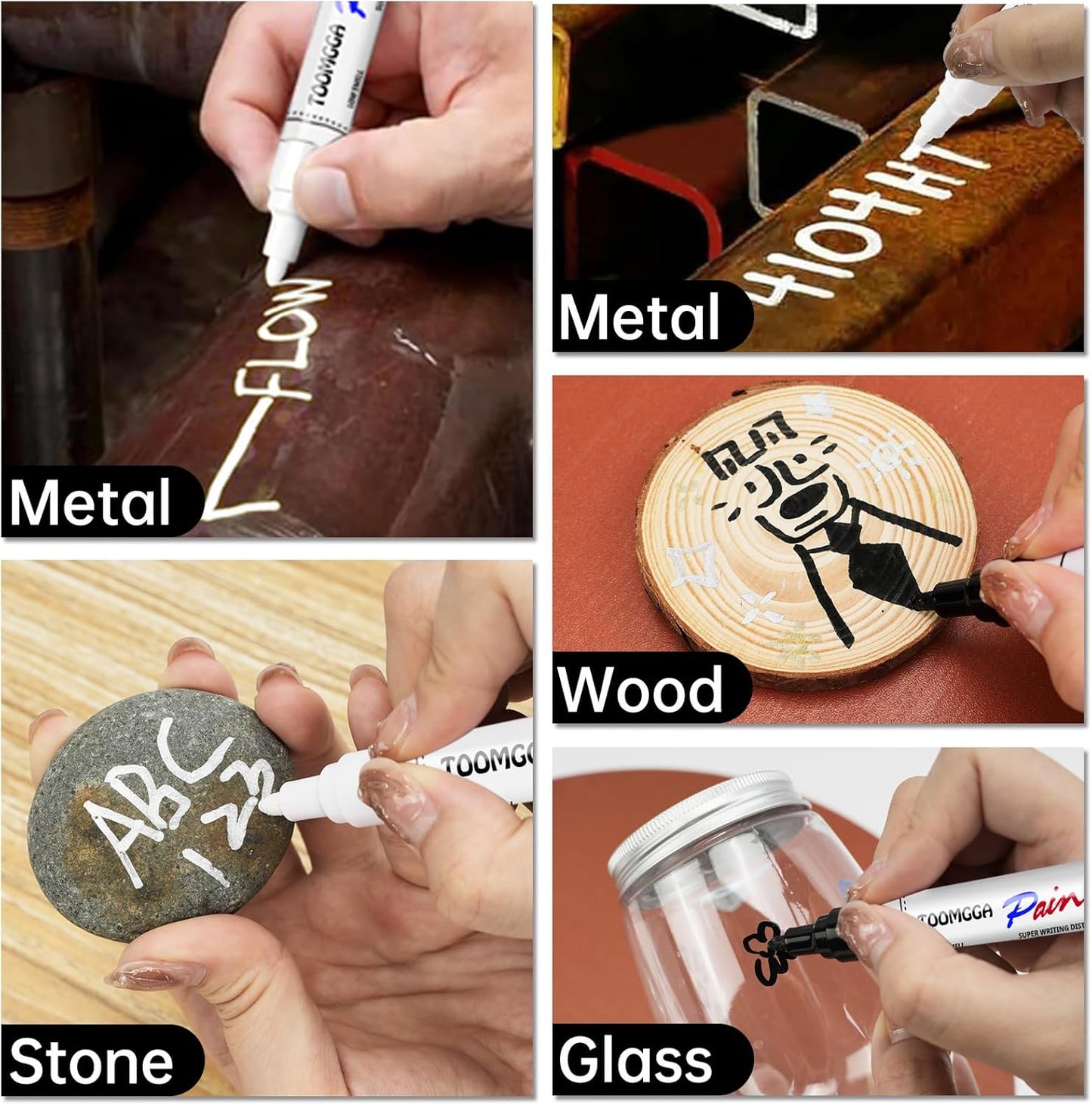 White and Black Permanent Markers Paint Pens-2 Pack Oil Based Paint Markers, Medium Tip, Quick Drying Pens for Wood, Metal, Rock Painting, Mugs, Canvas, Clothes, Plastic Marking