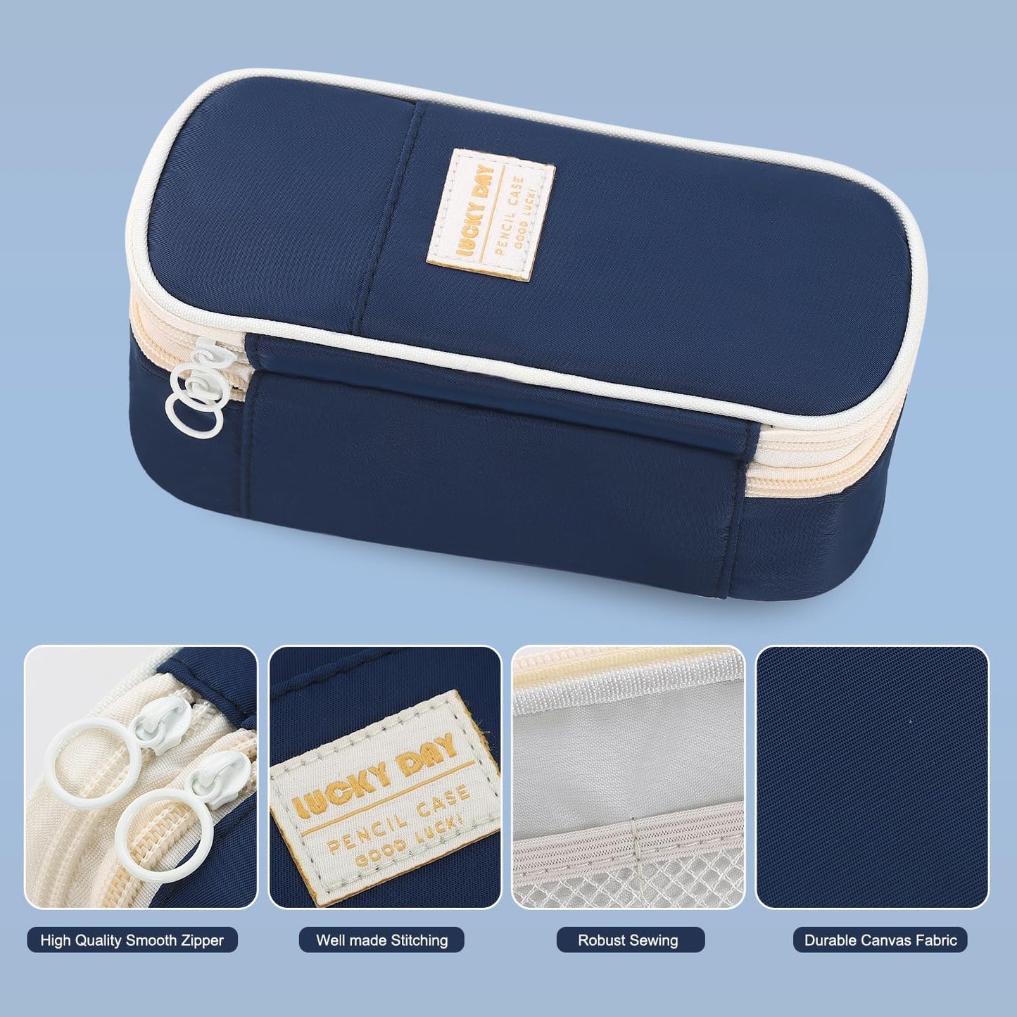 Pencil Case for Boys Kids Teens Adults Big Pencil Bag with Zipper Big Pen Pouch Large Stationery Pen Case Organizer for School Blue