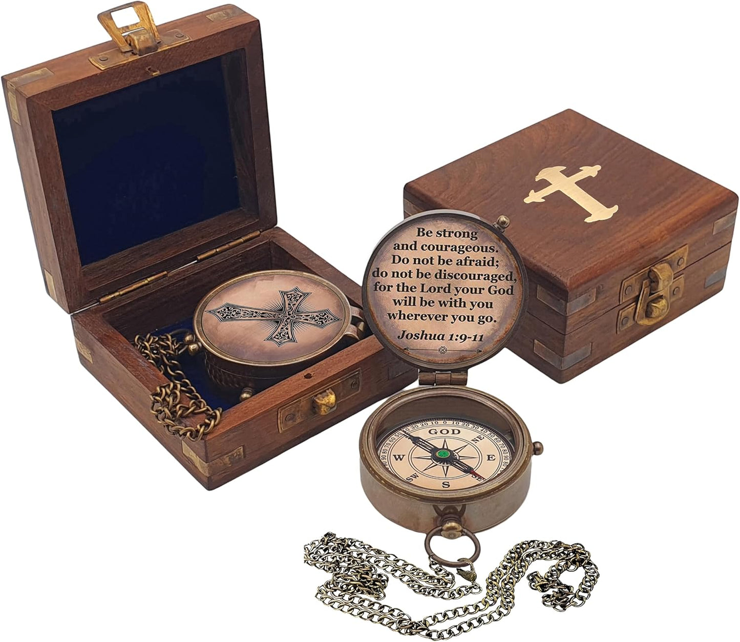 Baptism Gift Personalized Keepsake Compass Engraved Cross and Be Strong and Courageous, Confirmation Gift Ideas, Gift of Faith. Missionary