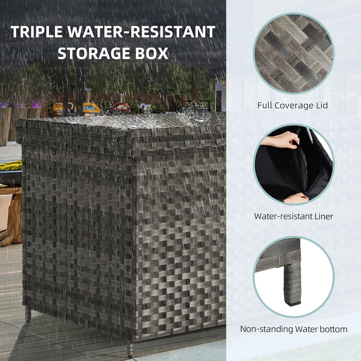 YITAHOME 230 Gallon Deck Box, XXL Wicker Outdoor Storage Box, All-Weather Storage Organizer for Patio Furniture, Outdoor Cushions, Pool Storage and Garden Tools (Grey)