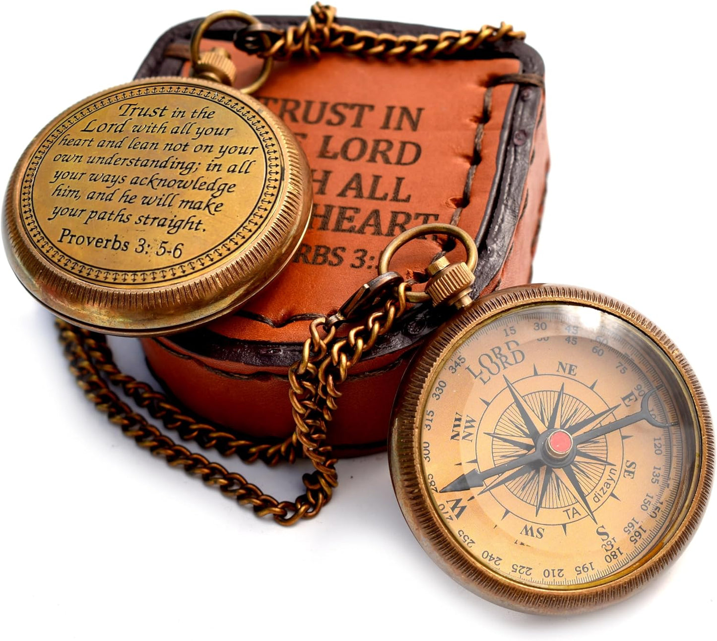 Trust in The Lord With All Your Heart - Proverbs 3:5-6 Quote Engraved Compass With Wooden Box, Greeting Card, Gift Compass, Graduation Day Gifts 2024 for Women Men Boys Girls