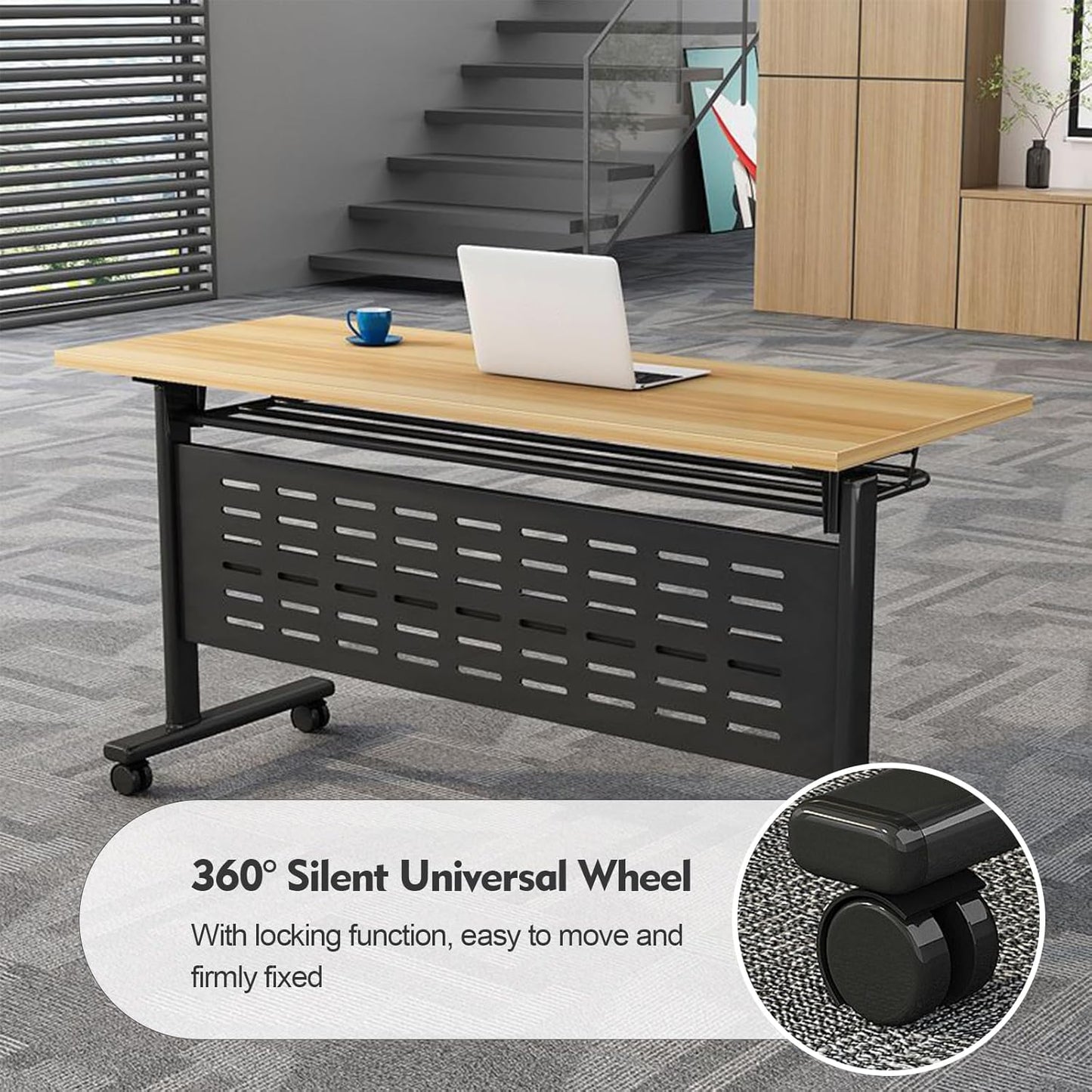 Foldable Conference Table, Folding Conference Room Table with Wheels, Flip Top Mobile Training Table, Rolling Seminar Meeting Table for Office Training Room Classroom (2pack 55.1in)