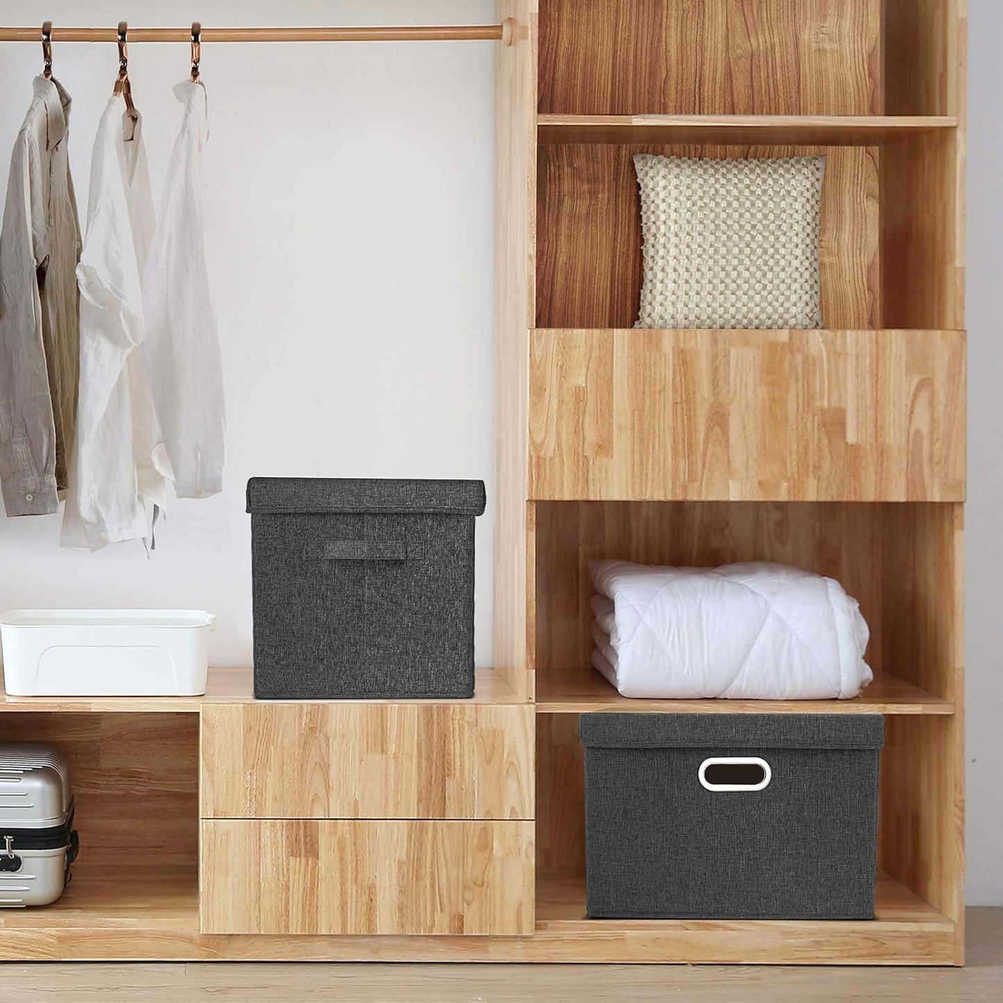 TYEERS Large Storage Bins with Lids, Collapsible, Washable, Fabric Storage Boxes for Organizing, 17.3x11.8x11.4 inches, 5 Pack, Black