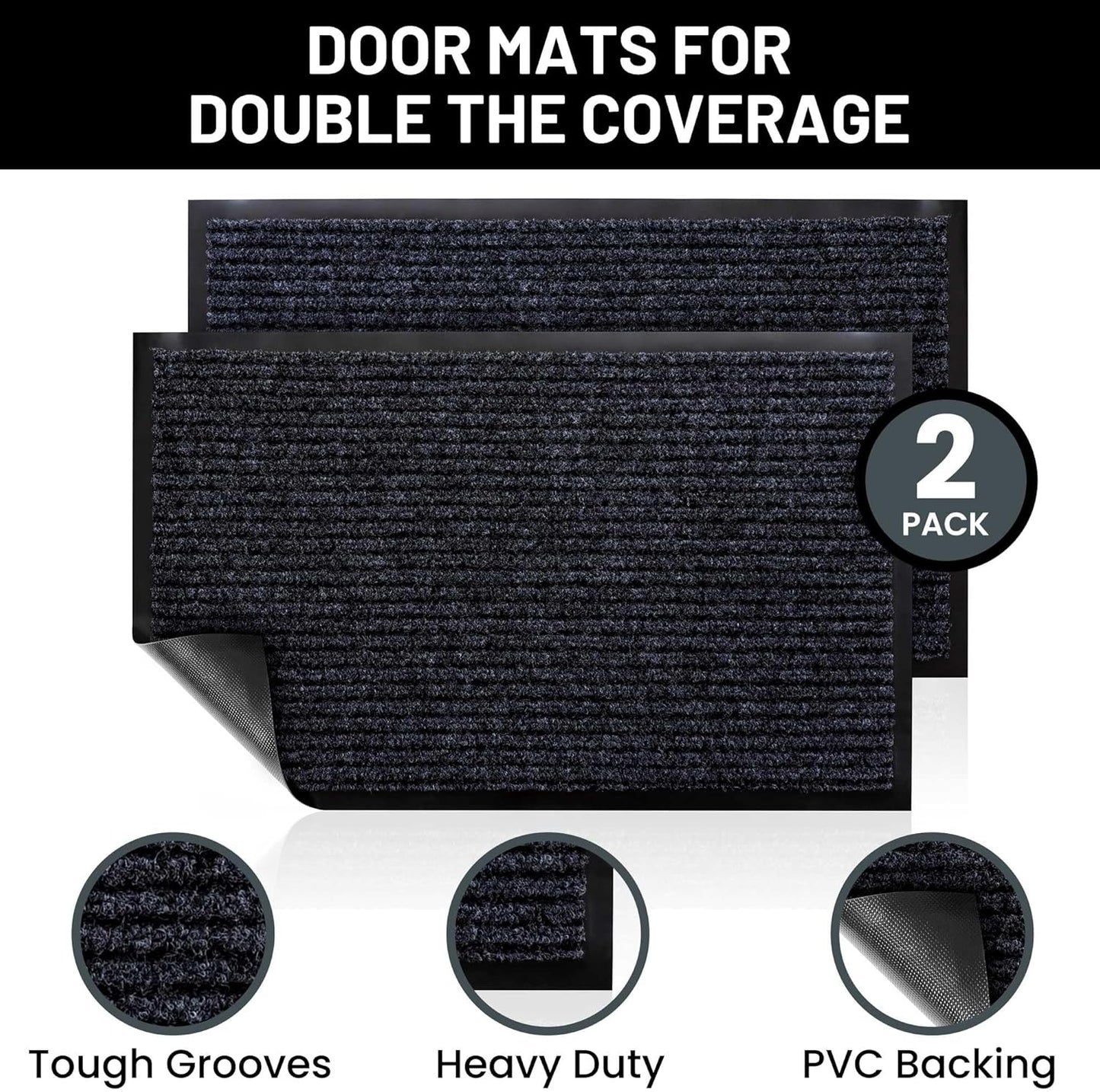 Sierra Concepts Front Door Mat Welcome Floor Mats - Entryway Indoor Outdoor Entrance Doormat, Patio, Porch, Muddy Shoe, Inside Outside Low Profile, 36x24 inches, 2-Pack Gray
