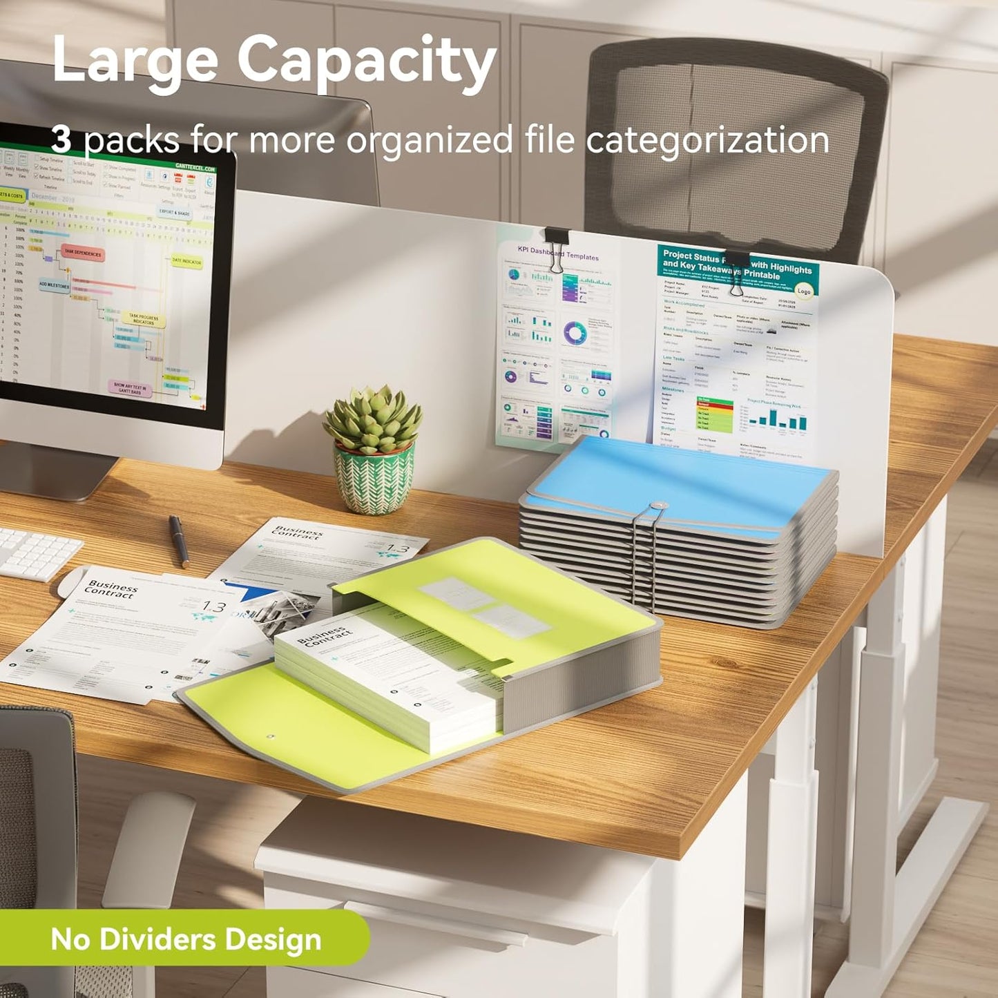 ABC life 3 Pack Expanding File Folder Organizer Poly Pockets A4/Letter Size, Plastic Expandable File Wallet/Colorful Document Folder with Elastic Closure, Premium Accordion File Pouch, 2 Card Holder