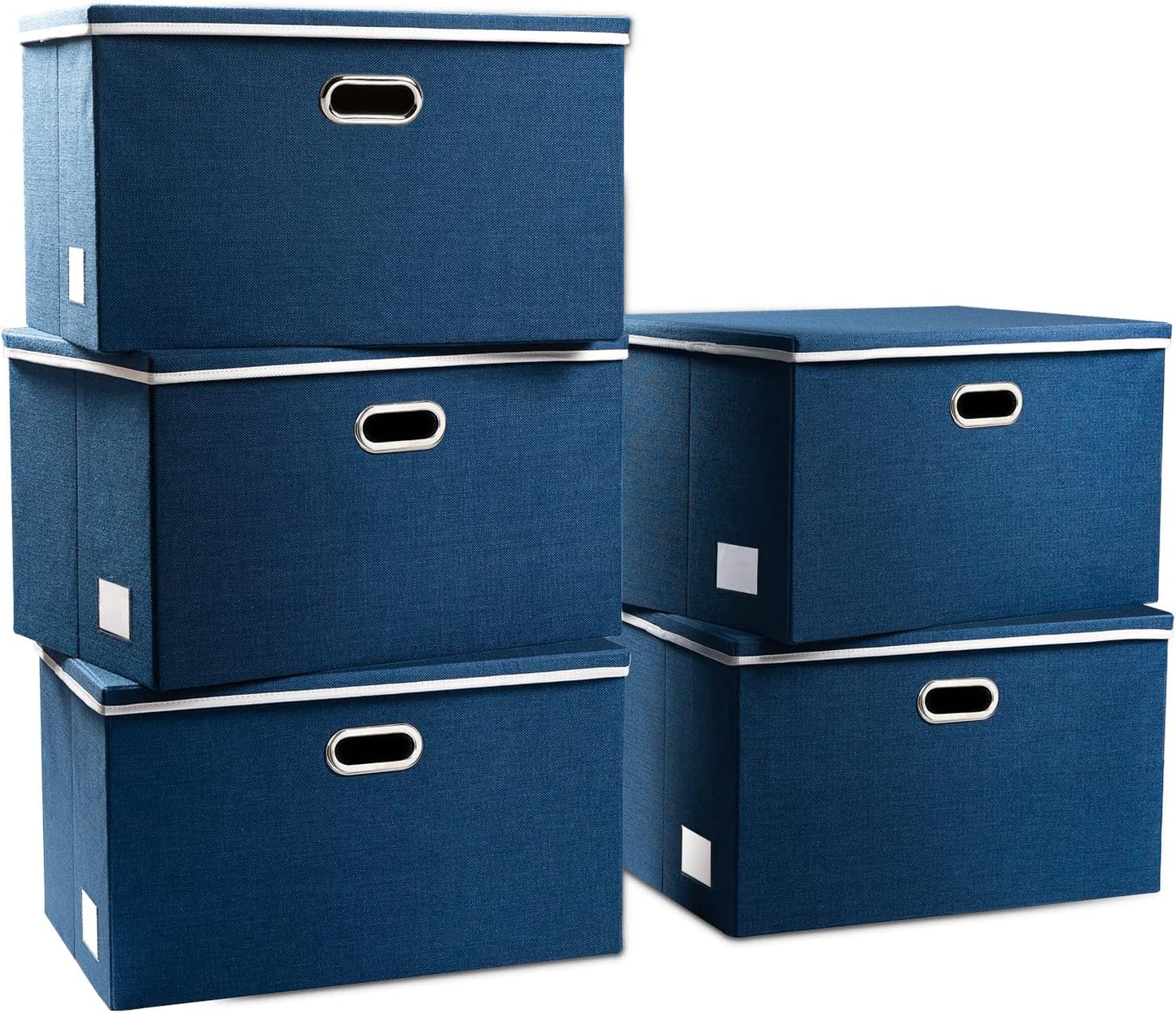 PRANDOM Extra Large Collapsible Storage Bins with Lids [5-Pack] Linen Fabric Foldable Storage Baskets Boxes Organizer Containers Cube with Cover for Bedroom Closet Office Nursery (22.8x15.75x13.8)