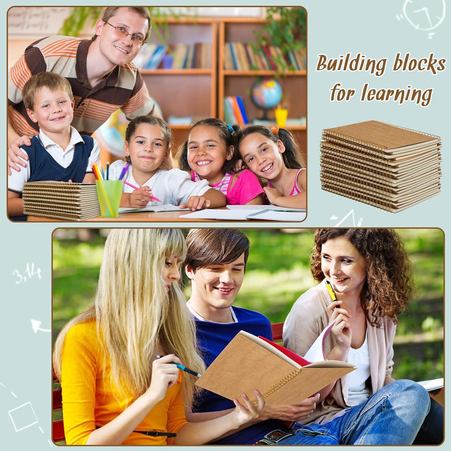 PerKoop 100 Pack Spiral Notebook 8.3 x 5.5 Inch College Ruled Notebook Bulk A5 Wide Ruled Journals Bulk 1 Subject 50 Sheets Thick Diary Notebooks for School, Office Business, Home Use(Kraft Brown)